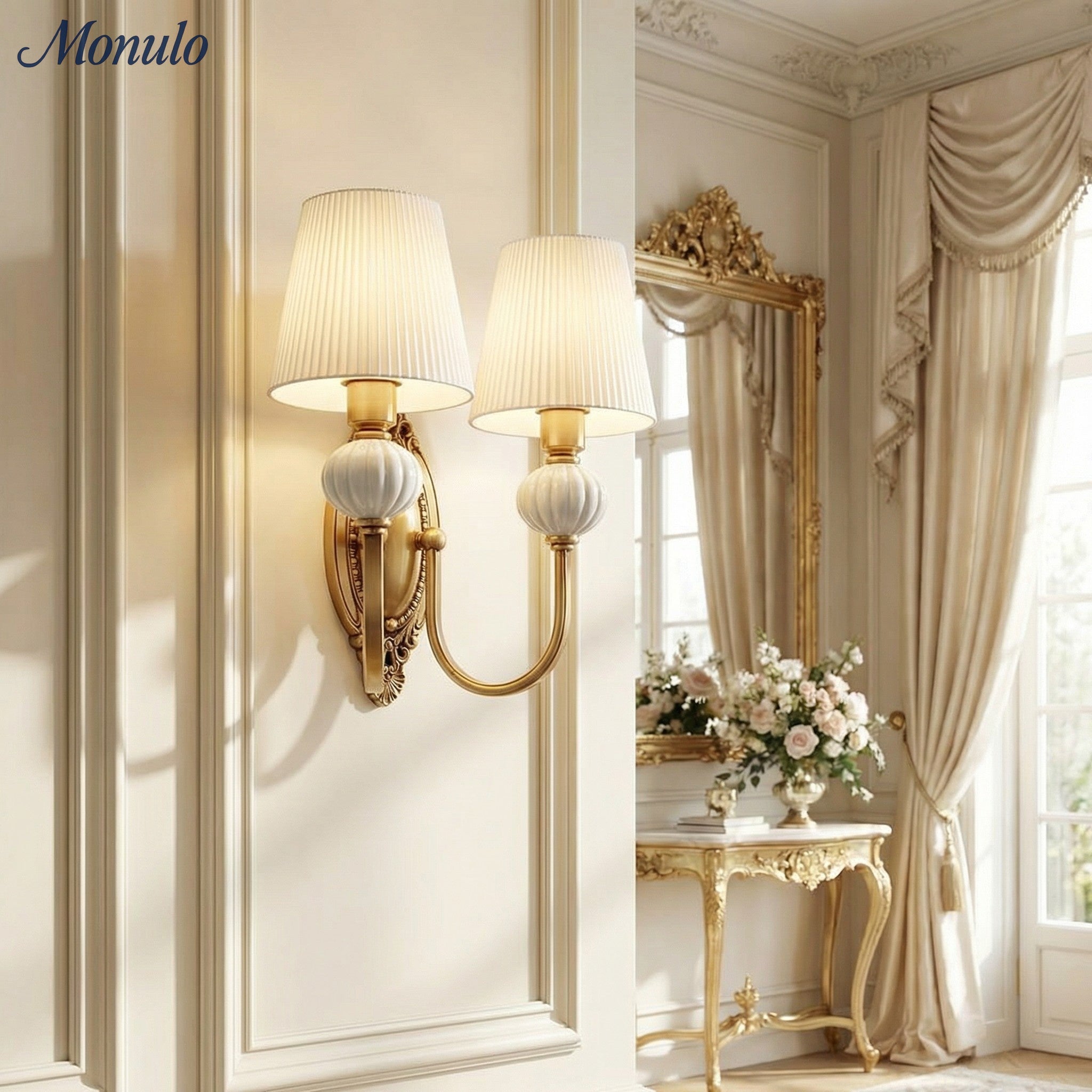 Keramische wandlamp met stoffen kap - 1 of 2 lichtpunten - E27 - diverse kleuren & stijlen | Sansoti