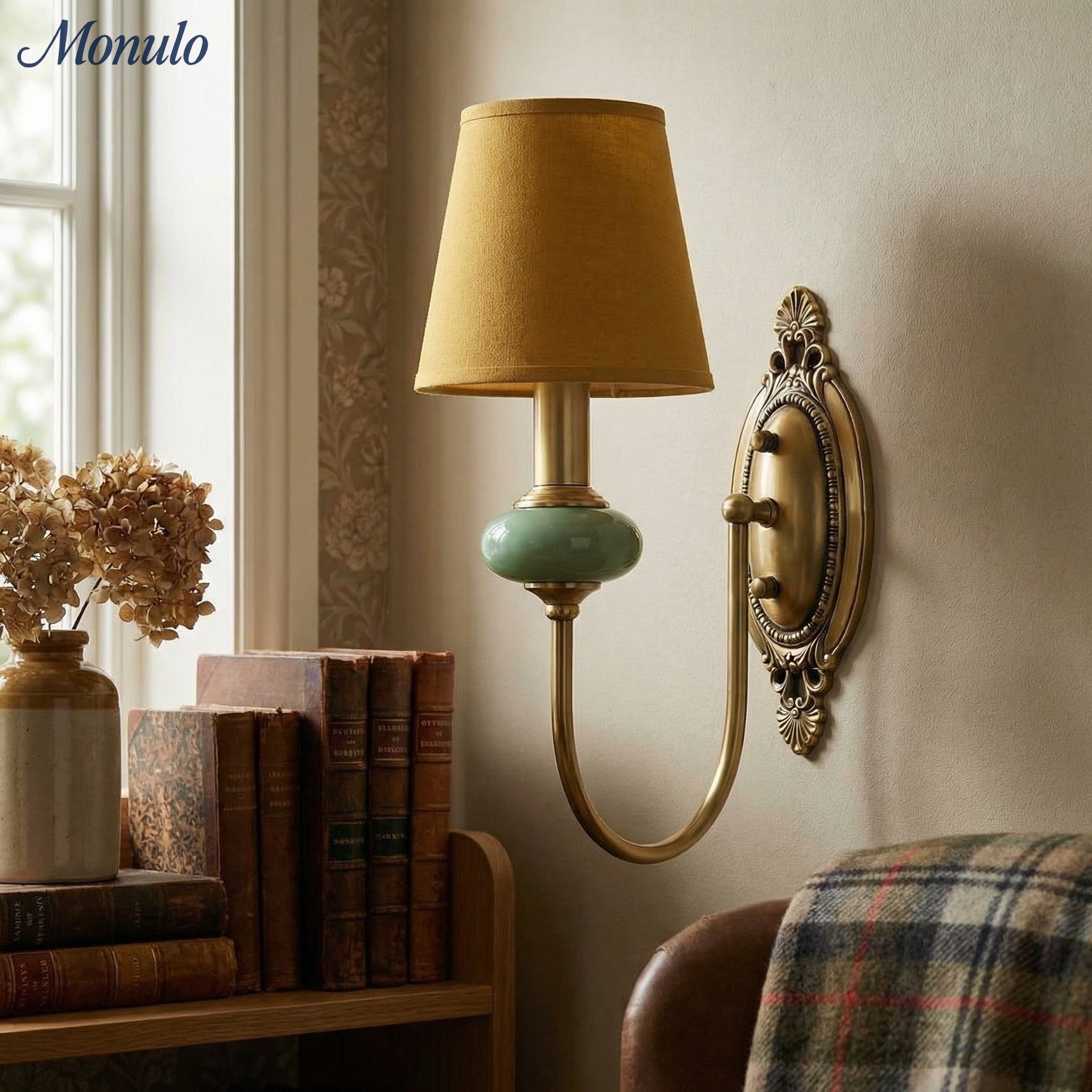 Keramische wandlamp met stoffen kap - 1 of 2 lichtpunten - E27 - diverse kleuren & stijlen | Sansoti