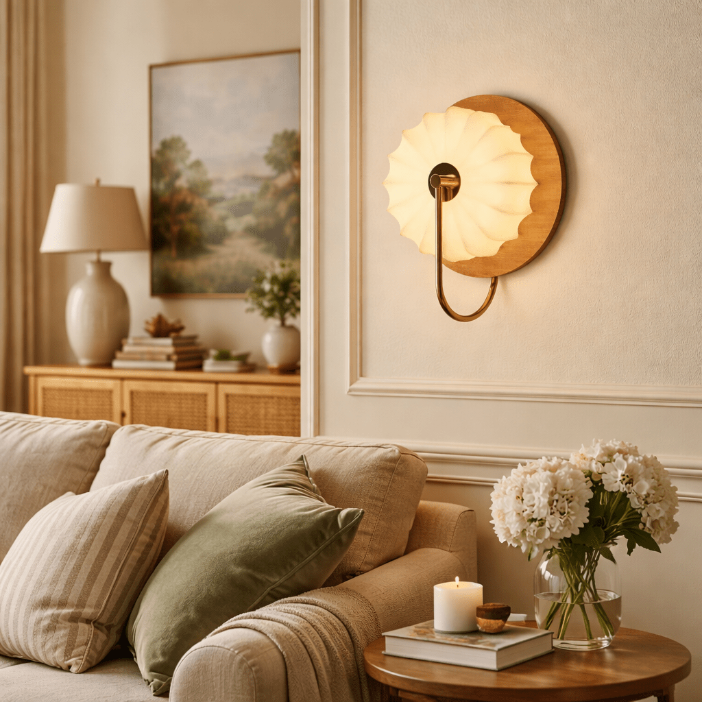Moderne Bloemvormige Wandlamp Met Geplooide Kap En Geïntegreerde LED Verlichting | Sansoti