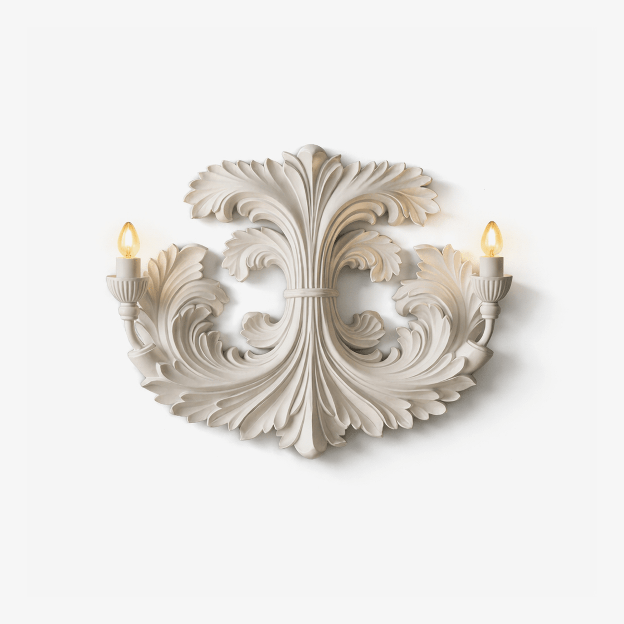 Applique murale baroque classique avec détails floraux en plâtre et double source lumineuse pour éclairage d'ambiance intérieur | Restfield