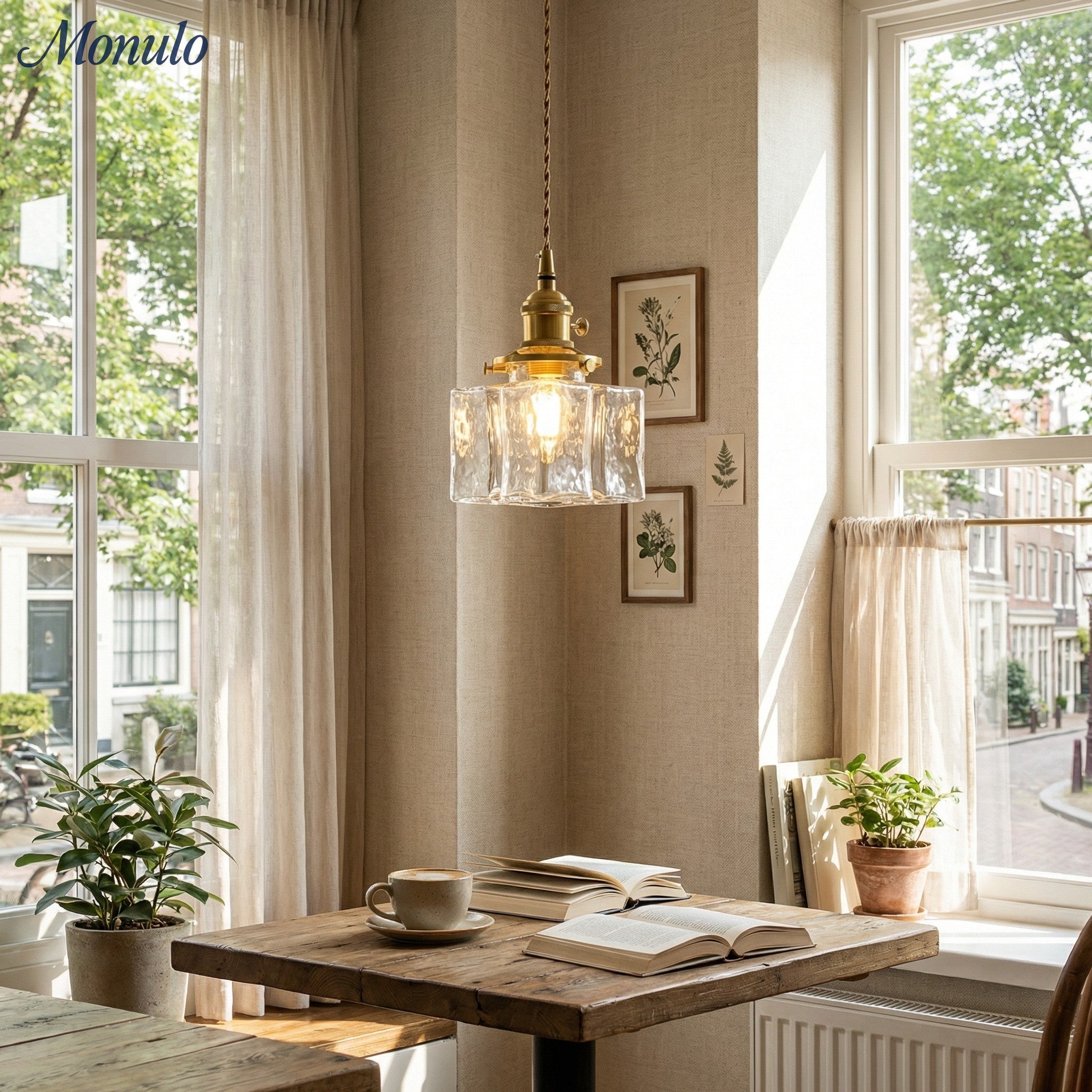 Vintage Hanglamp met Gegolfd Glas & IJzeren Armatuur – Vierkant/Rechthoekig – Scandinavisch Design voor Woonkamer | Sansoti