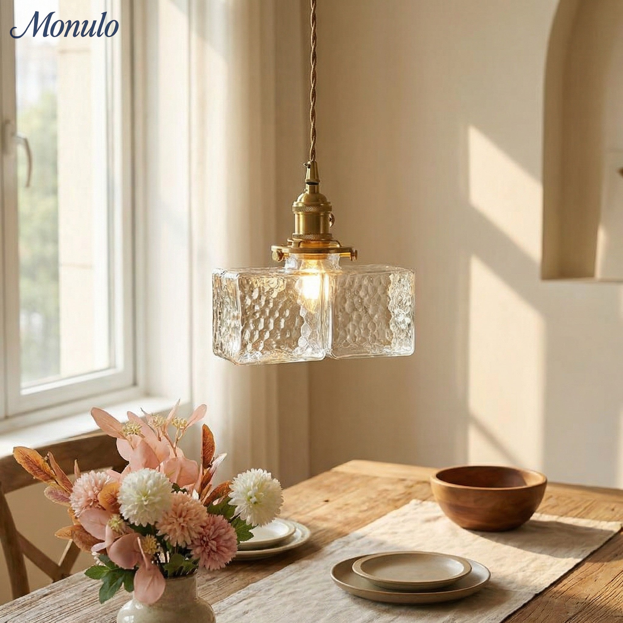 Vintage Hanglamp met Gegolfd Glas & IJzeren Armatuur – Vierkant/Rechthoekig – Scandinavisch Design voor Woonkamer | Sansoti