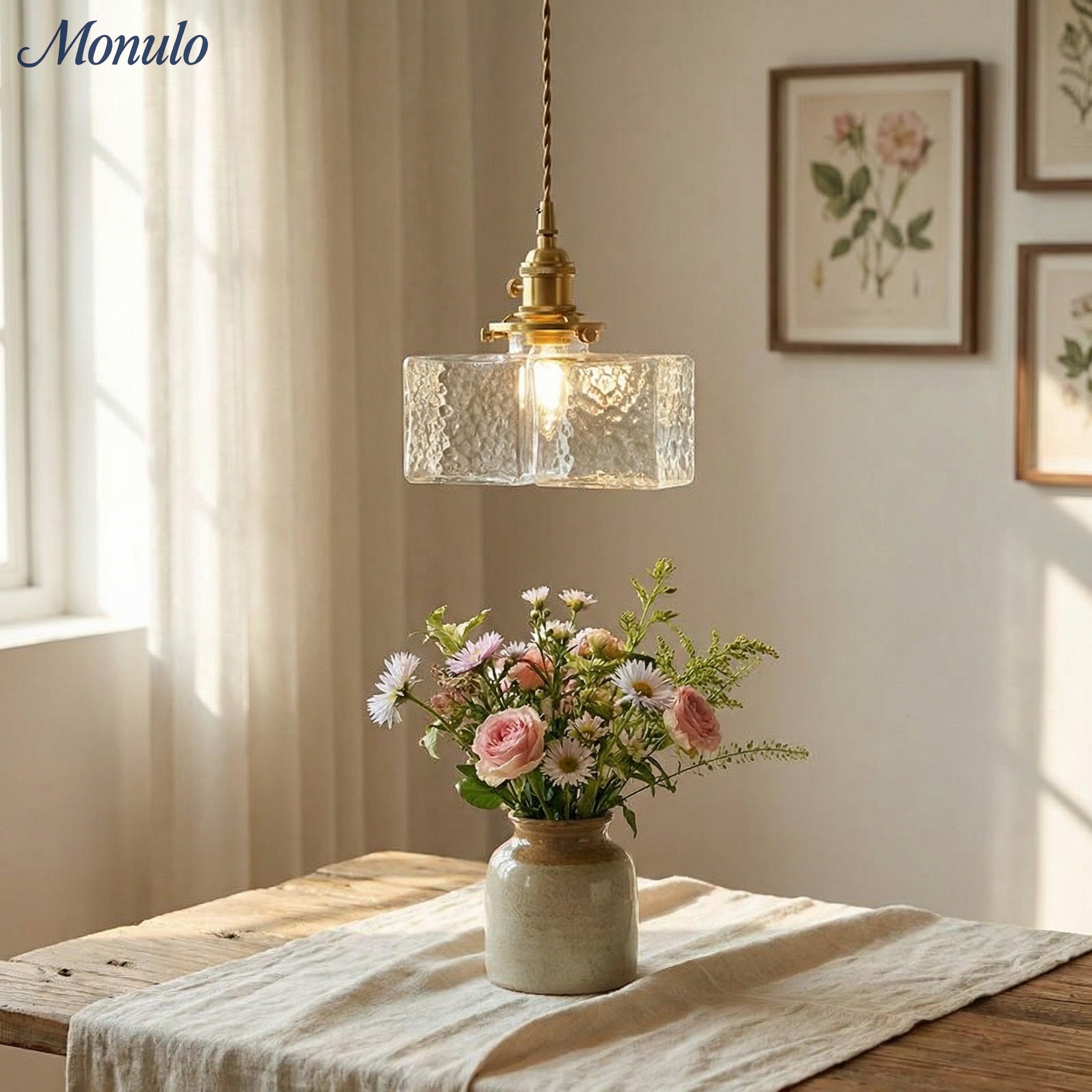 Vintage Hanglamp met Gegolfd Glas & IJzeren Armatuur – Vierkant/Rechthoekig – Scandinavisch Design voor Woonkamer | Sansoti