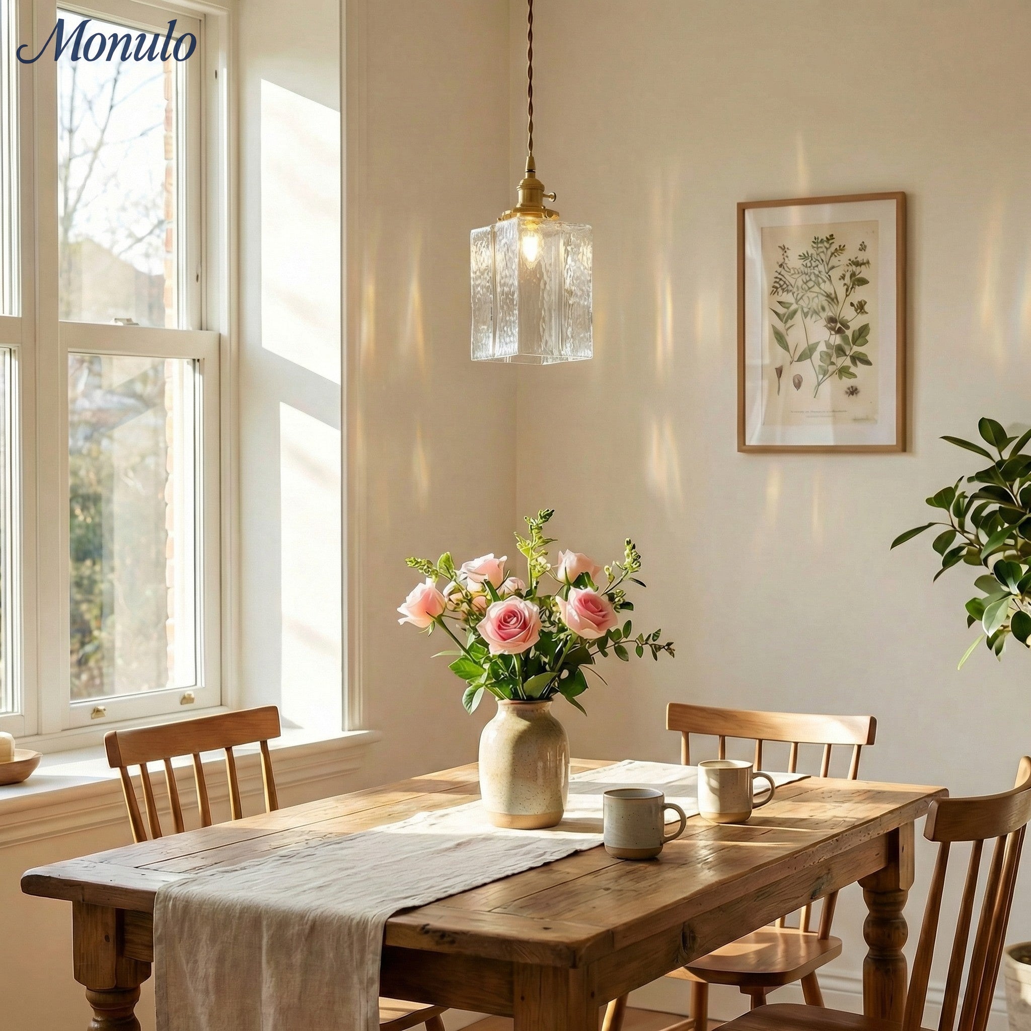 Vintage Hanglamp met Gegolfd Glas & IJzeren Armatuur – Vierkant/Rechthoekig – Scandinavisch Design voor Woonkamer | Sansoti