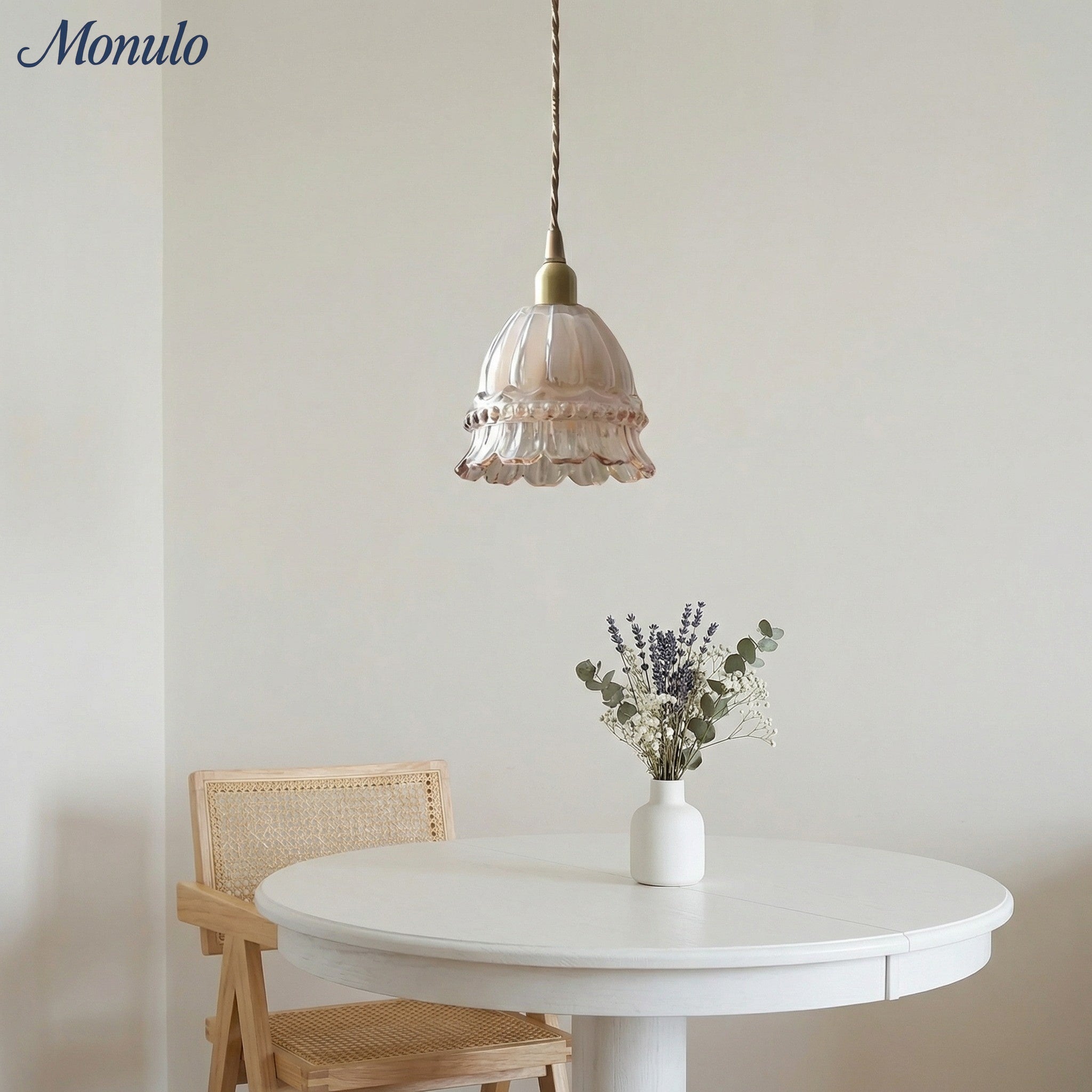 Franse Landelijke Hanglamp Glazen Kap Kwallen Design Transparant of Amber met Walnoot Greep Sfeerverlichting Eetkamer Elegante Plafondlamp | Sansoti