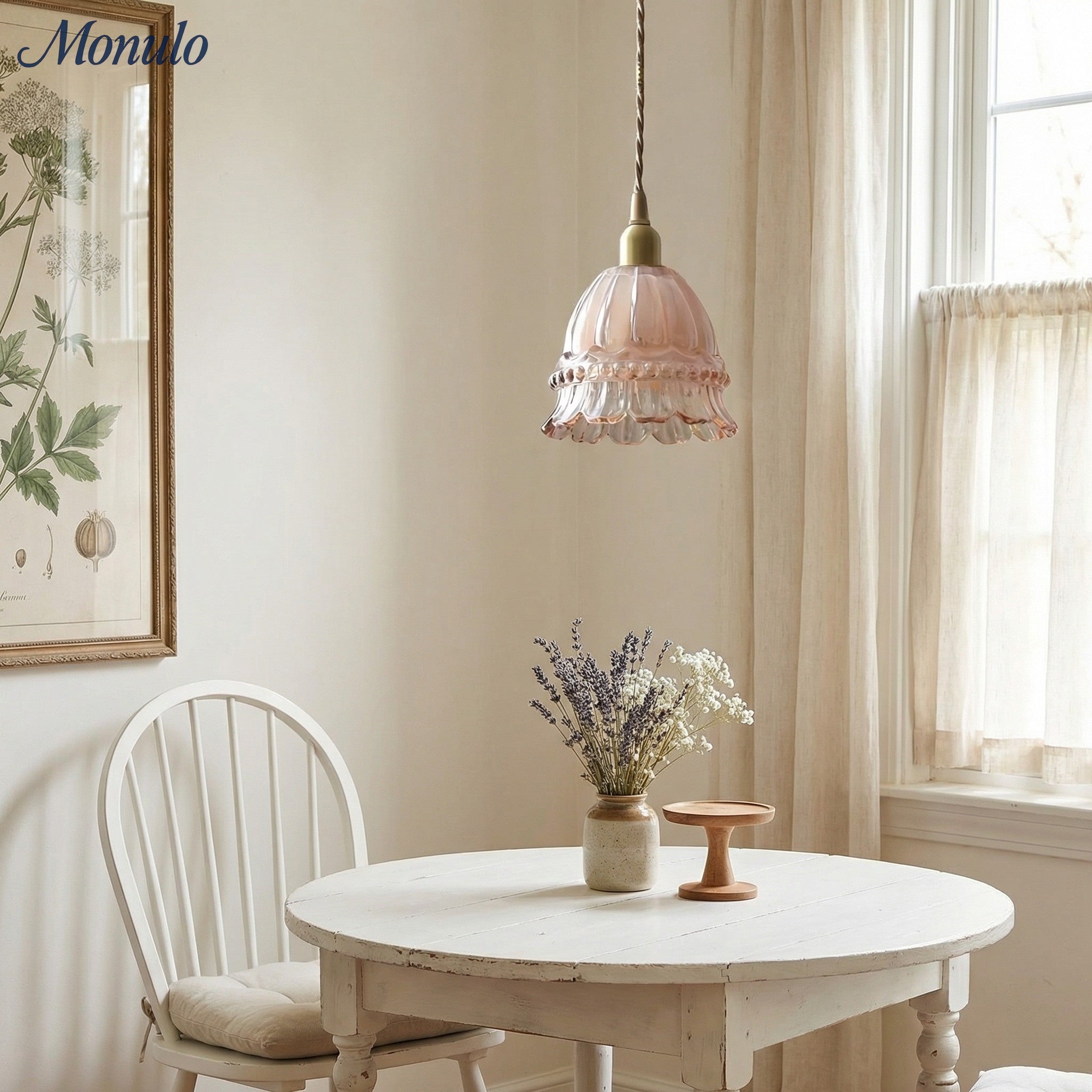 Franse Landelijke Hanglamp Glazen Kap Kwallen Design Transparant of Amber met Walnoot Greep Sfeerverlichting Eetkamer Elegante Plafondlamp | Sansoti