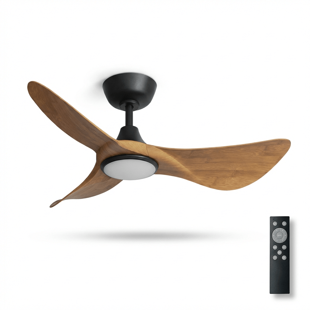 Plafondventilator Finn in Houtsnijwerk met Verlichting – Ø110 cm LED Dimbaar 6 Snelheden – Scandinavisch Design voor Woonkamer Slaapkamer Eetkamer – Afstandsbediening | Sansoti