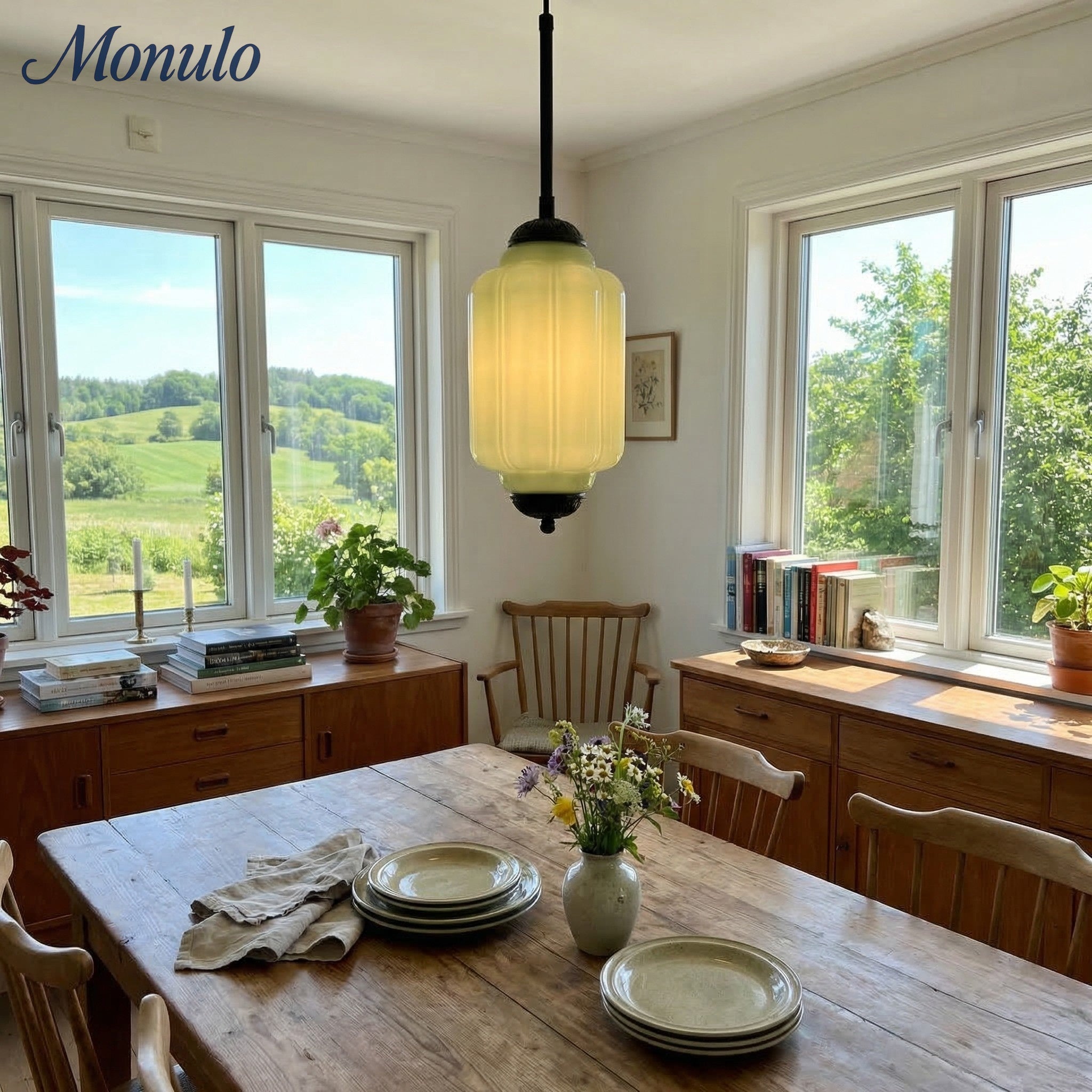 Vintage Melkglazen Hanglamp met Gegolfde Rand – Scandinavische Sfeerverlichting voor Keuken en Slaapkamer | Sansoti