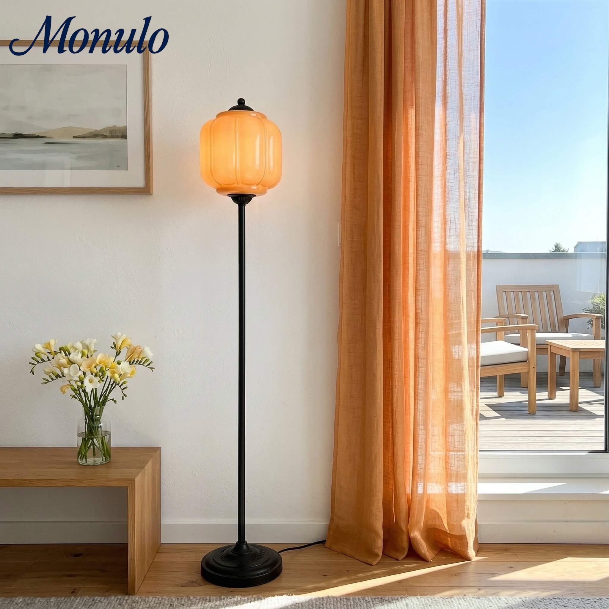Decoratieve Glazen Pompoen Vloerlamp Retro Organische Stijl Woonkamer Staande Lamp | Sansoti
