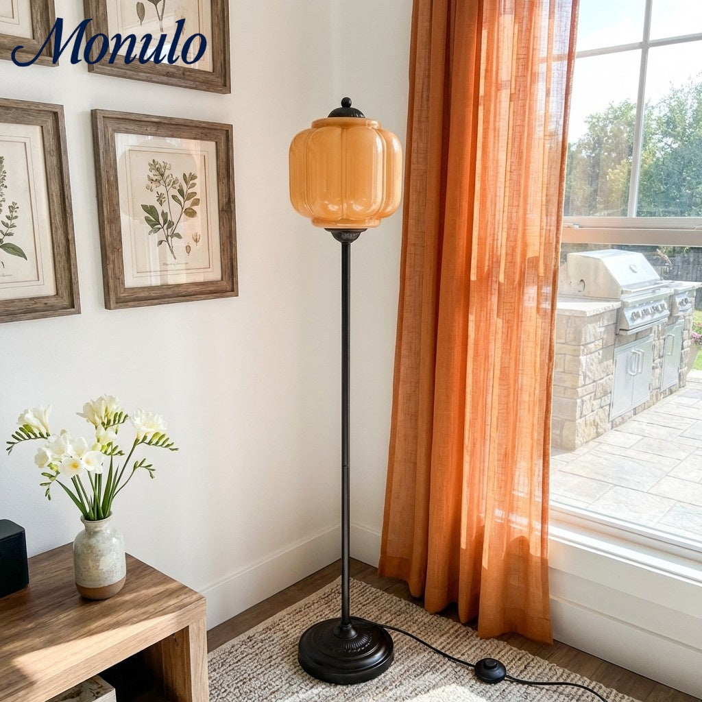 Decoratieve Glazen Pompoen Vloerlamp Retro Organische Stijl Woonkamer Staande Lamp | Sansoti