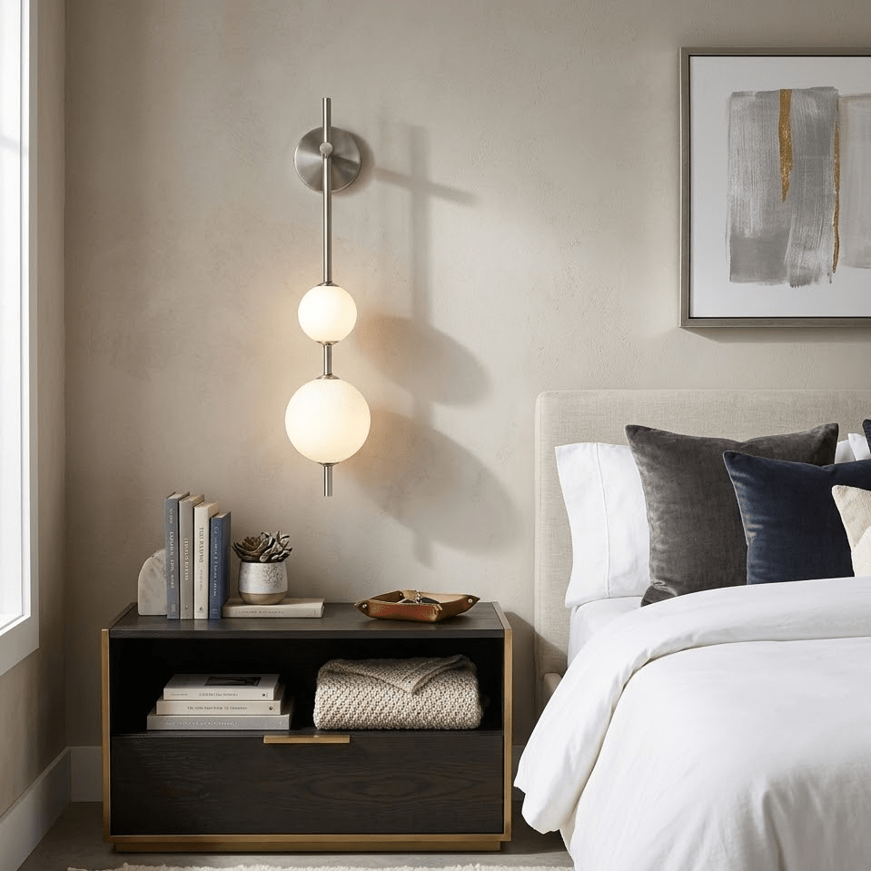 Verticale Glazen Bol Wandlamp – Moderne Wandverlichting met Gestapelde Bollen – Messing, Zwart of Nikkel – 3 Afmetingen | Sansoti