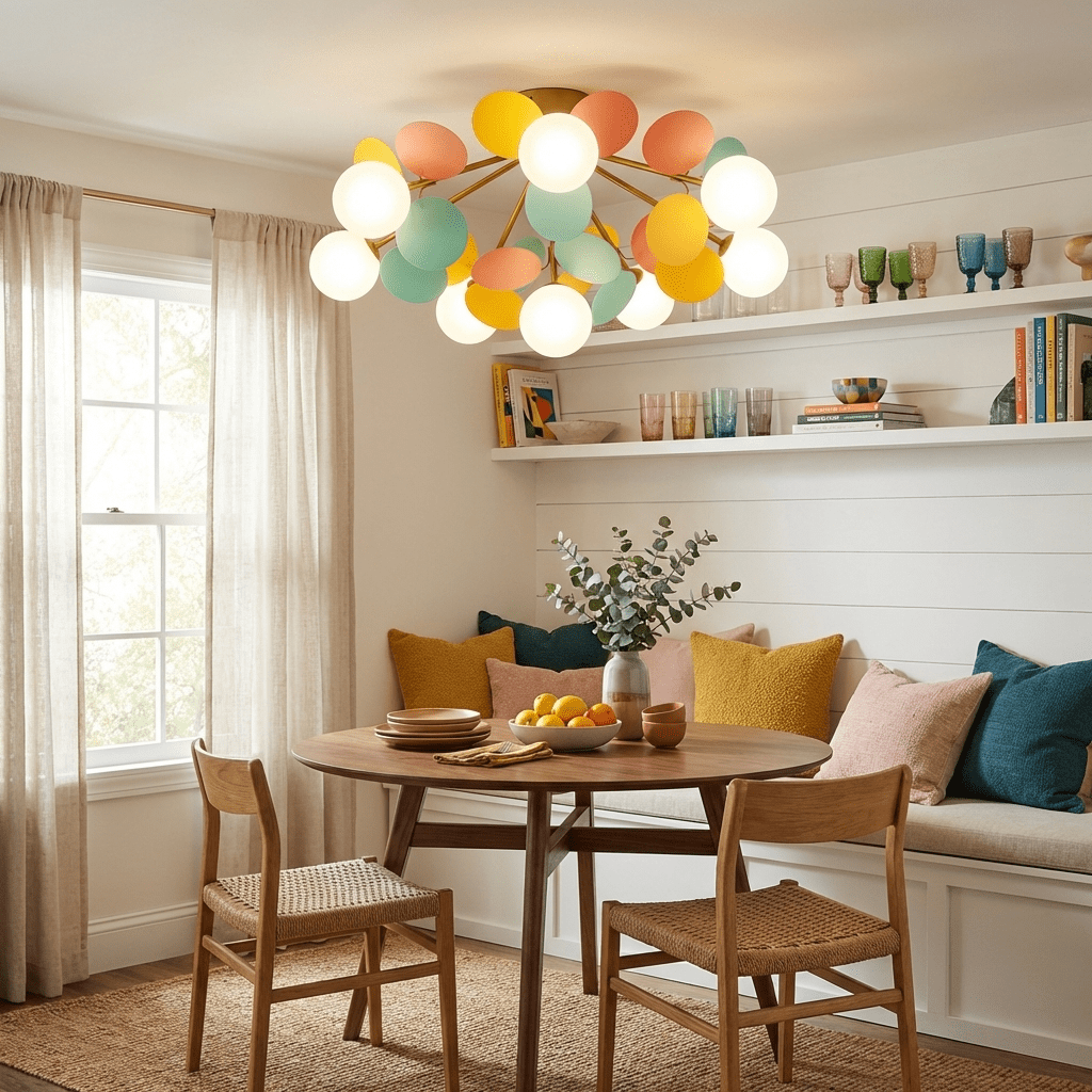 Ronde Plafondlamp met Acryl Bladeren – Macaron Pastelkleuren – 1, 4, 6 of 8 Lichtpunten – G9 Fitting – Scandinavisch Design voor Kinderkamer, Woonkamer en Kantoor | Sansoti