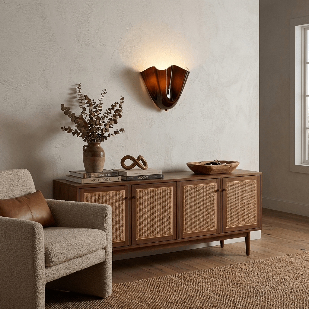Petalia Wandlamp — Sculptural Petal-Geïnspireerde Glazen Wandverlichting met G9 Fitting en Hardwired Installatie (28 × 25 × 13 cm) | Sansoti