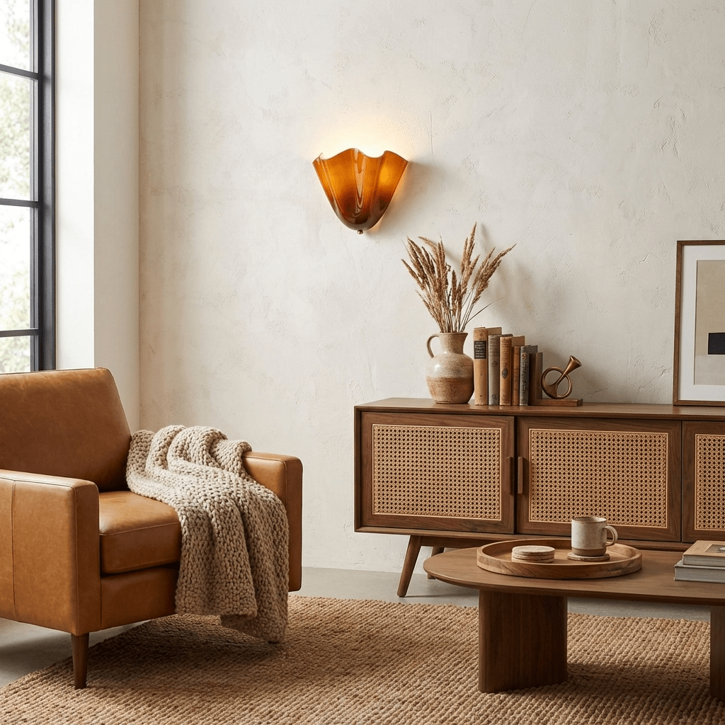 Petalia Wandlamp — Sculptural Petal-Geïnspireerde Glazen Wandverlichting met G9 Fitting en Hardwired Installatie (28 × 25 × 13 cm) | Sansoti