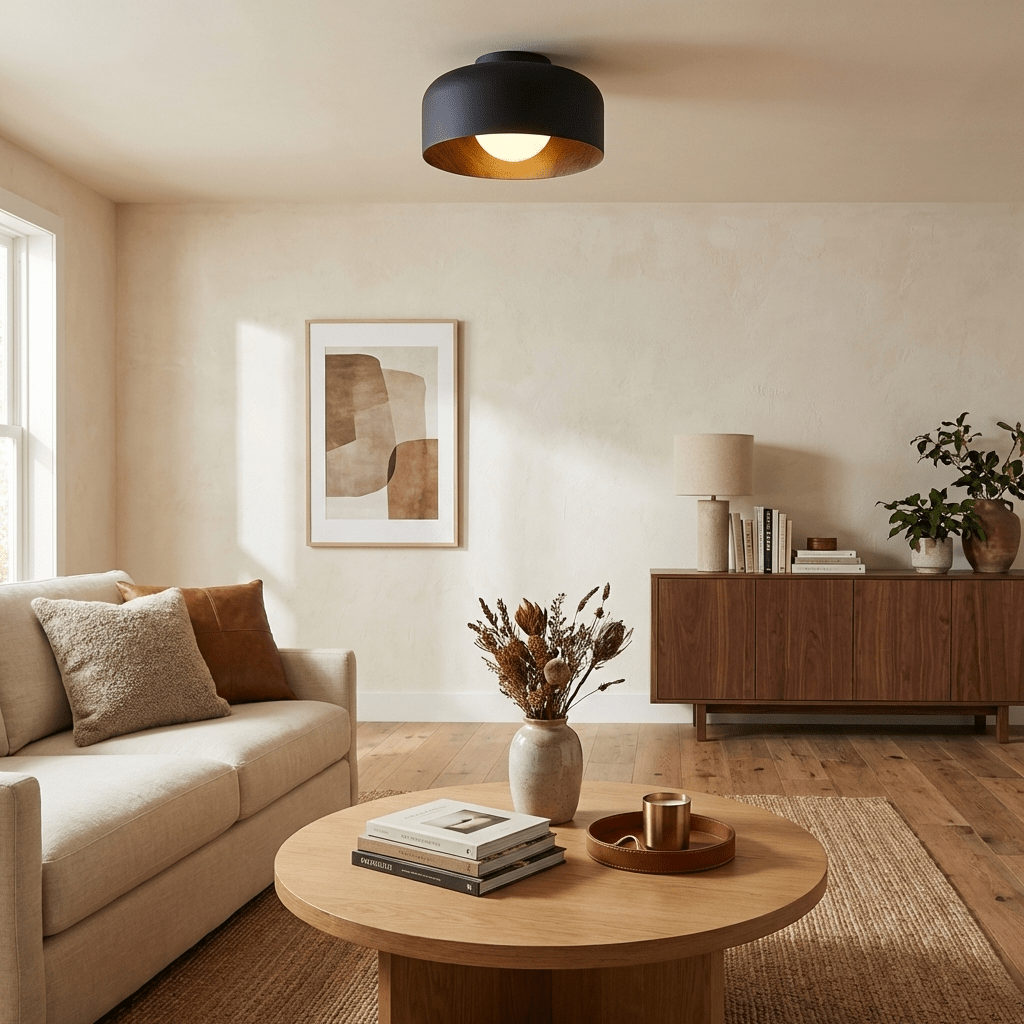 Ronde Plafondlamp met Houtnerf Interieur Glazen Bol ∅22 cm voor Hal Keuken Slaapkamer Wandmontage G9 Fitting | Sansoti
