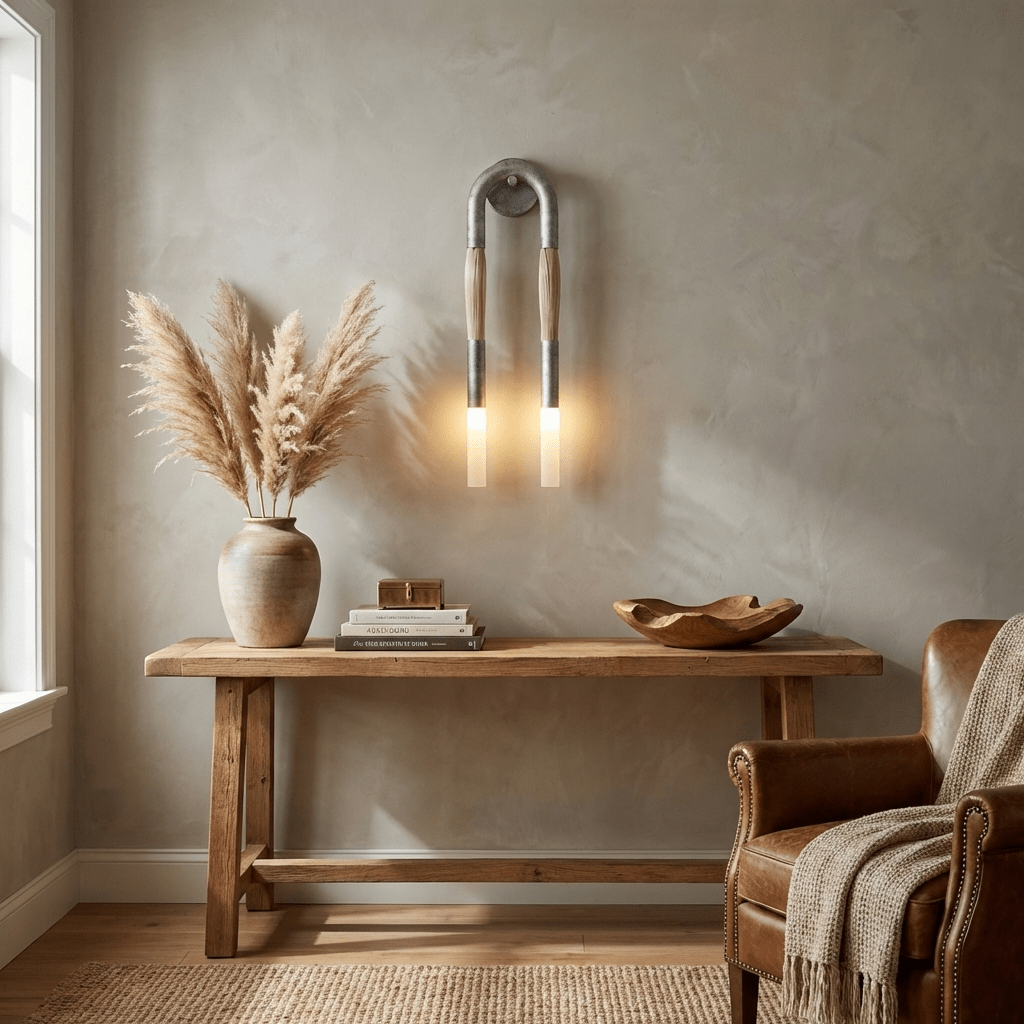 Decoratieve Wandlamp met Imitatie Paardenhaar – Sculptural Strijkijzeren Design met Witte Acryl Kap – ø18×H67cm | Sansoti