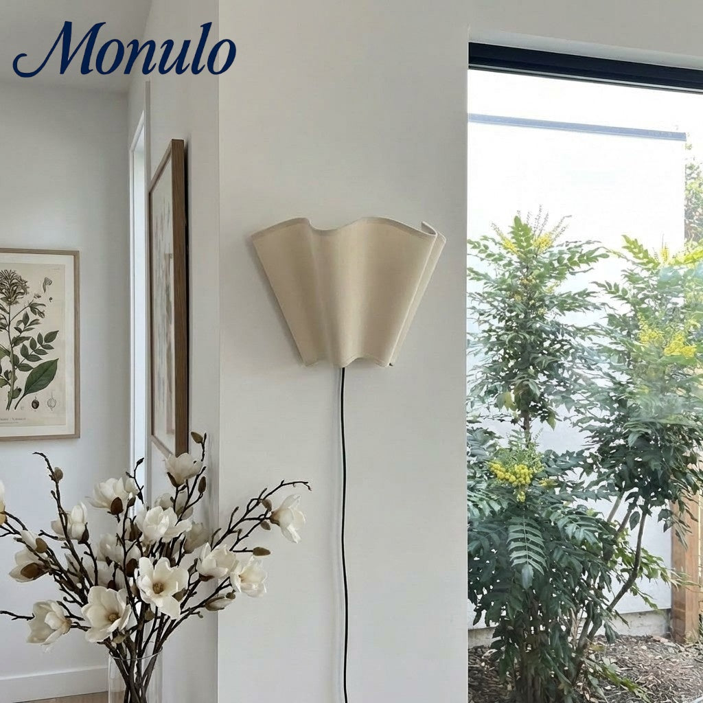 Wandlamp met Scalloped Linnen Kap Retro Design Klassieke Sfeerverlichting voor Woonkamer Slaapkamer Leeshoek | Sansoti