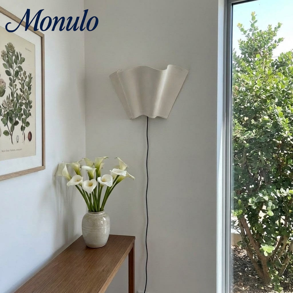 Wandlamp met Scalloped Linnen Kap Retro Design Klassieke Sfeerverlichting voor Woonkamer Slaapkamer Leeshoek | Sansoti