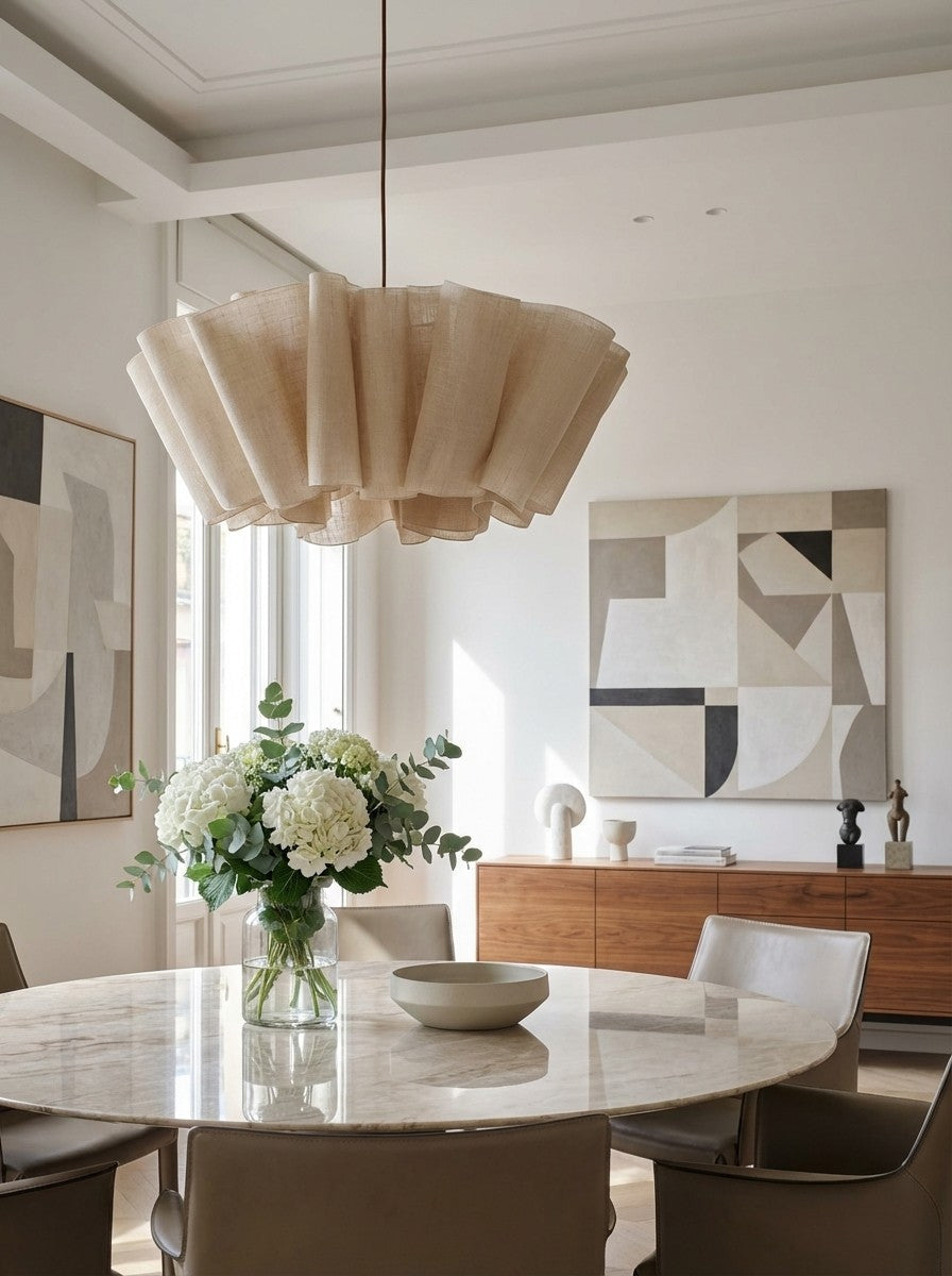 Geplisseerde Stoffen Hanglamp – Minimalistische Scandinavische Verlichting voor Eetkamer & Woonkamer | Sansoti