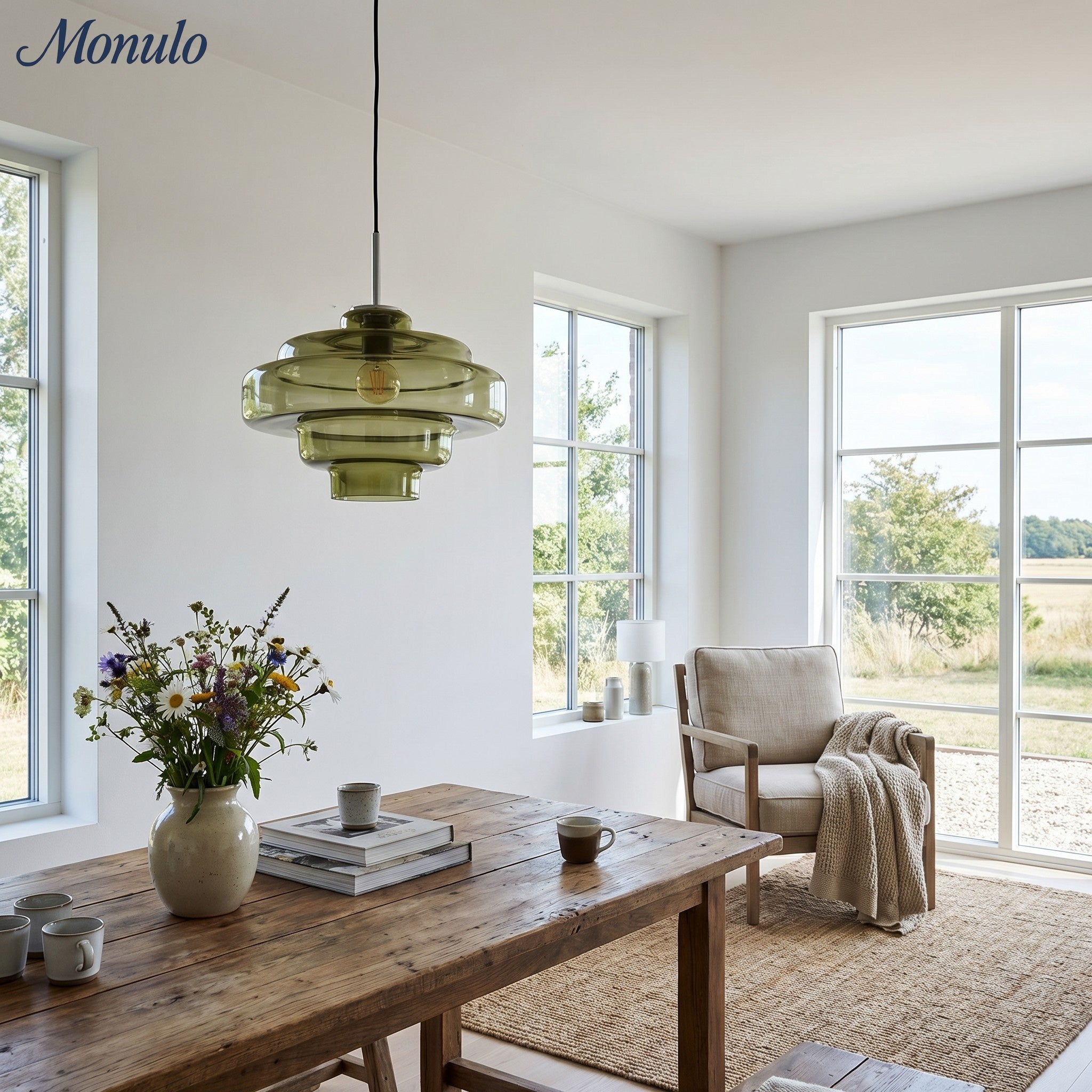 Gekleurde Glazen Hanglamp met Verstelbare Ophanging – Moderne Lichtpunt voor Eetkamer Keuken Woonkamer | Sansoti