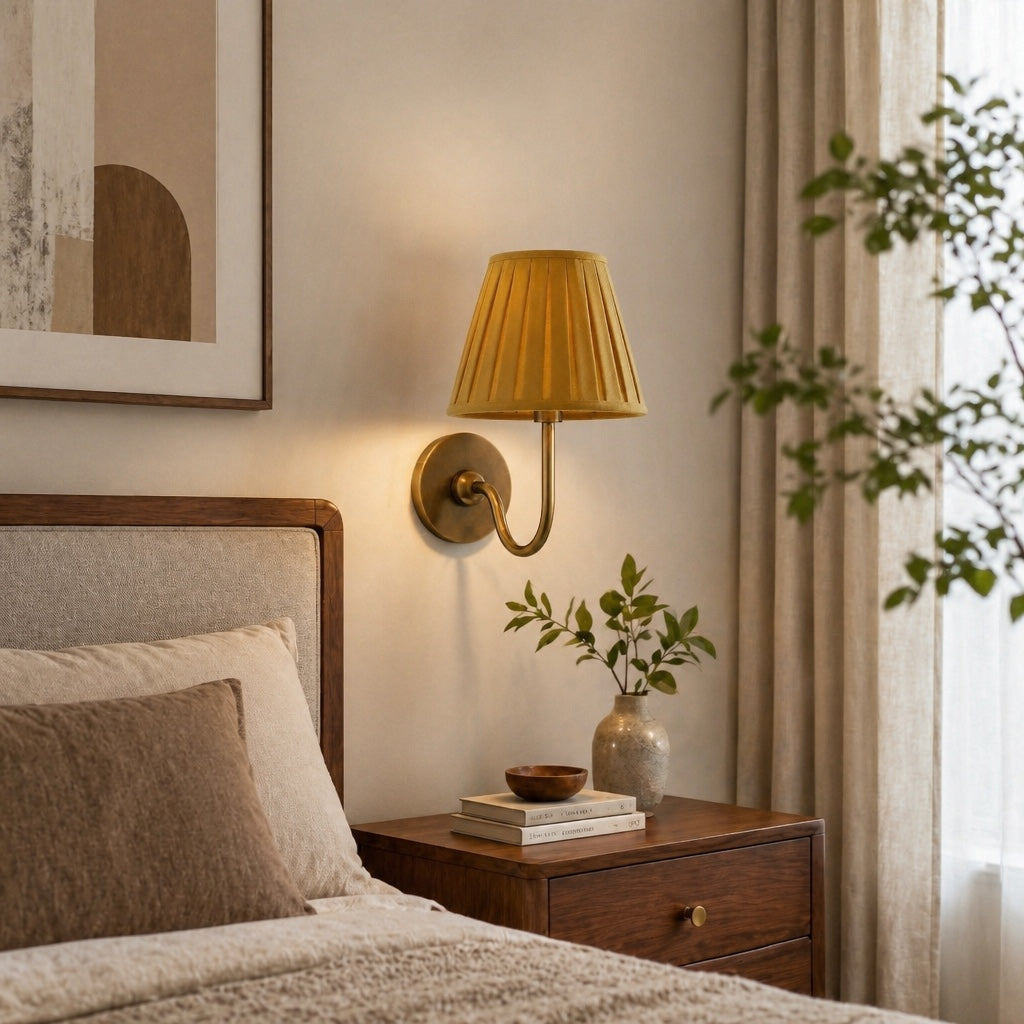 Wandlamp met Geplisseerde Stoffen Kap – Klassieke Verlichting voor Slaapkamer en Woonkamer | Sansoti