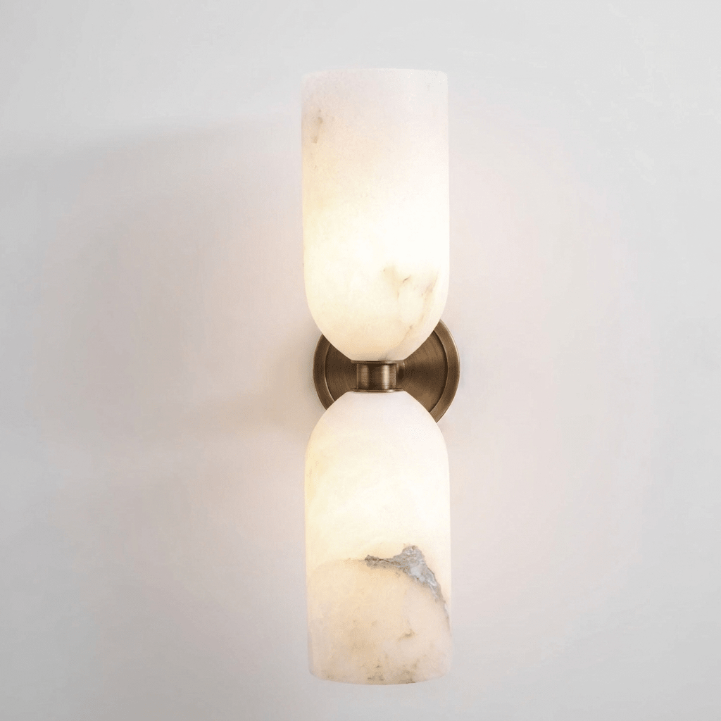 Alabasten Wandlamp met Messing — Dubbele Lichtschijven en Centrale Metalen Ster | Sansoti