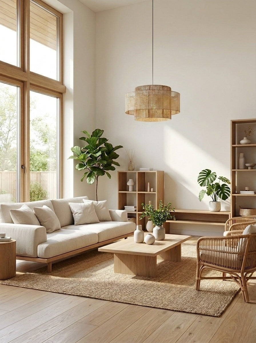 Handgeweven Hennep Hanglamp in Zen-Stijl – Natuurlijk Rotan Tromlamp voor Rustieke Sfeer | Sansoti