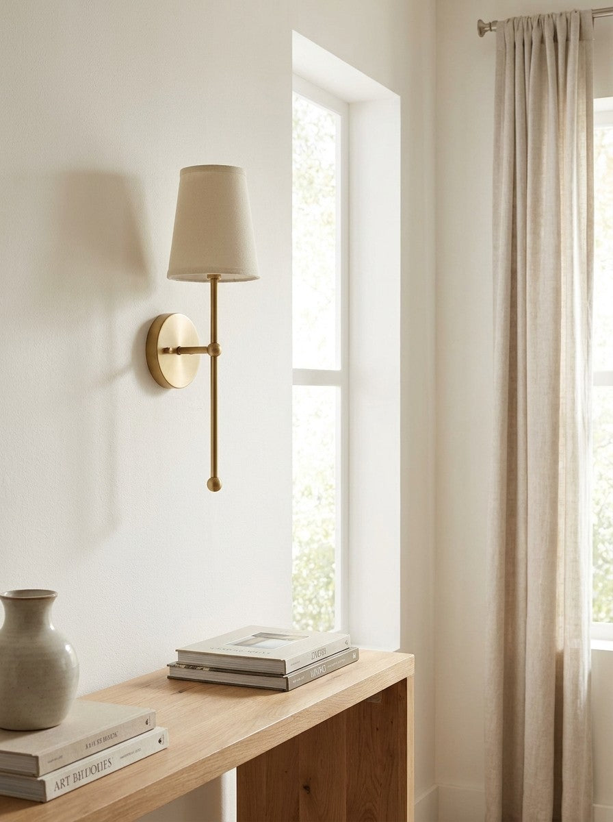 Rowan Wandlamp Messing Stoffen Kap Scandinavische Woonkamer Slaapkamer Verlichting 15x53cm | Sansoti