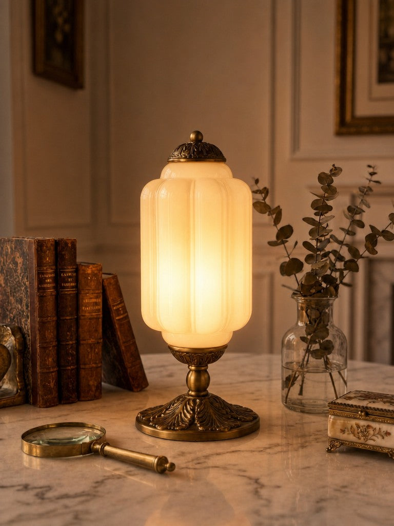 Glazen Tafellamp met Scallop Design Vintage Stijl Slaapkamer Woonkamer Accentverlichting Zwart Messing Matglas | Sansoti