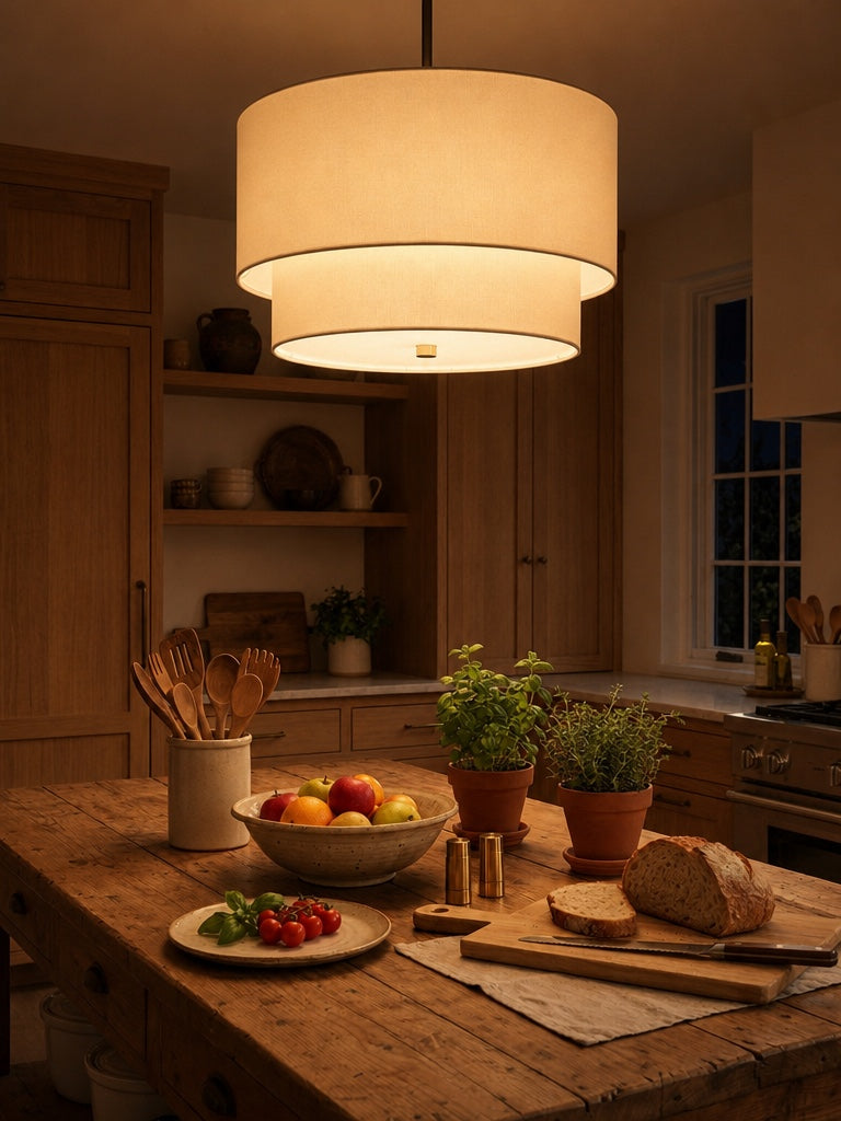 Dubbele Stoffen Drum Hanglamp – Moderne Gelaagde Kap Plafondlamp voor Eetkamer Woonkamer | Sansoti