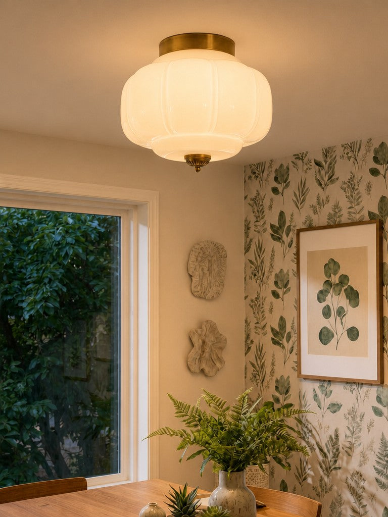 Retro Plafondlamp met Melkglazen Kap – Verfijnde Semi-Flush Mount Verlichting voor Moderne Interieurs | Sansoti