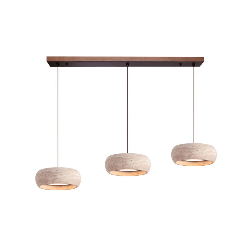 Travertin-Pendelleuchte in Donut-Form mit integrierter LED, warmweiß, dimmbar, Naturstein-Design, stimmungsvolle Beleuchtung | Sansoti