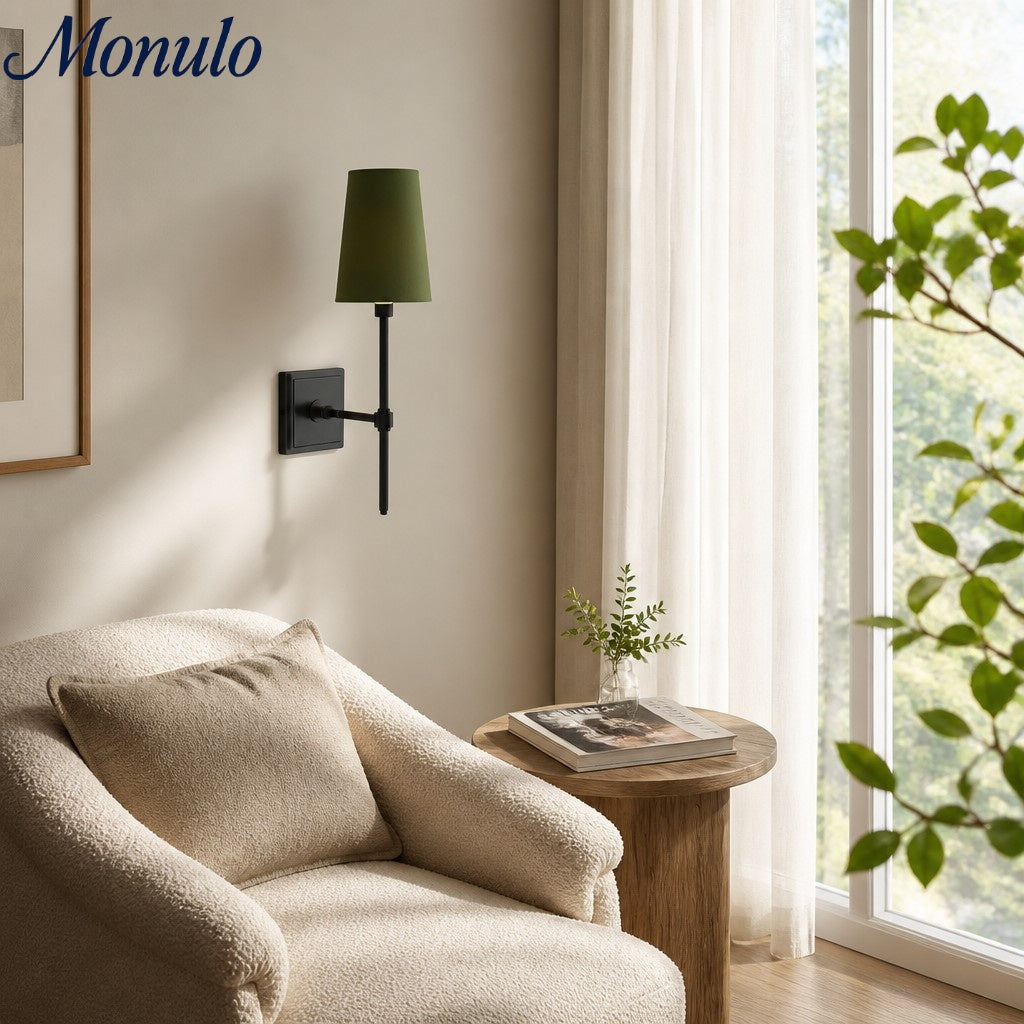 Wandlamp met linnen kap - retro metalen wandverlichting voor slaapkamer en gang | Sansoti