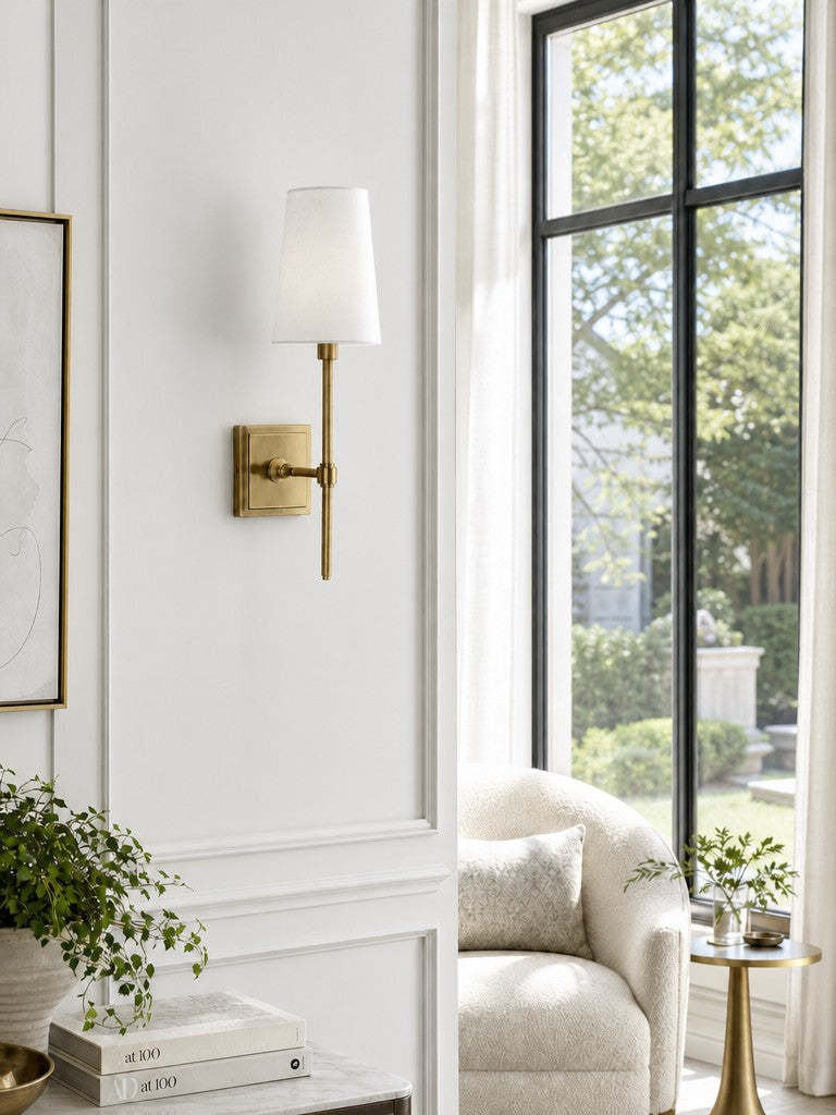 Wandlamp met linnen kap - retro metalen wandverlichting voor slaapkamer en gang | Sansoti