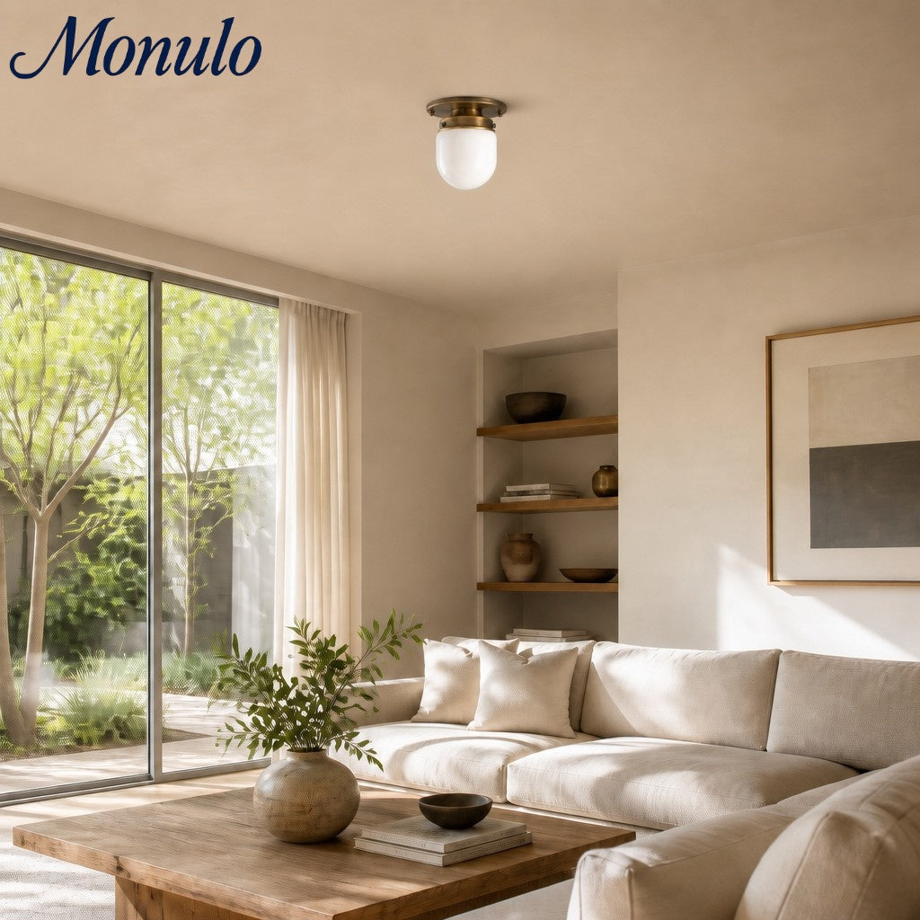 Opaal Glazen Wandlamp & Plafondlamp Dubbelfunctie Modern Design Messing | Sansoti