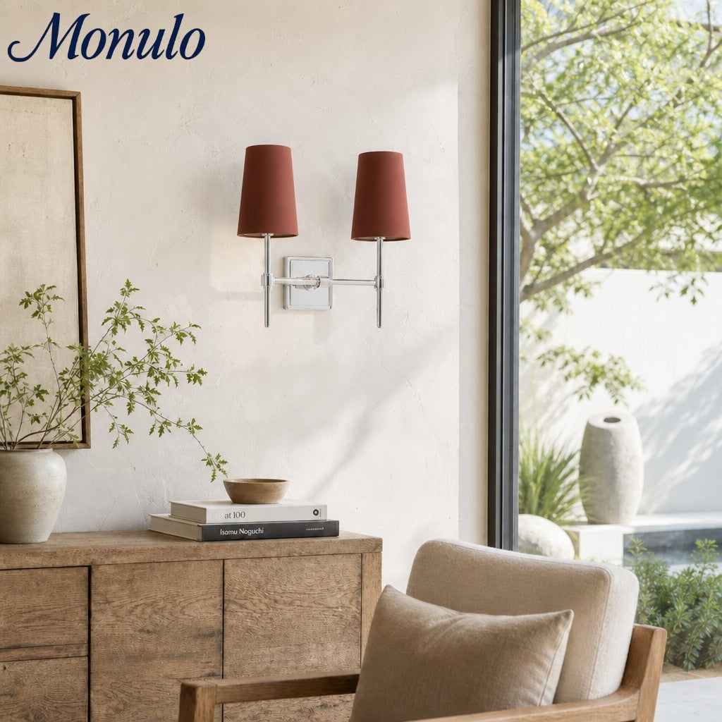 Wandlamp met linnen kap - retro metalen wandverlichting voor slaapkamer en gang | Sansoti