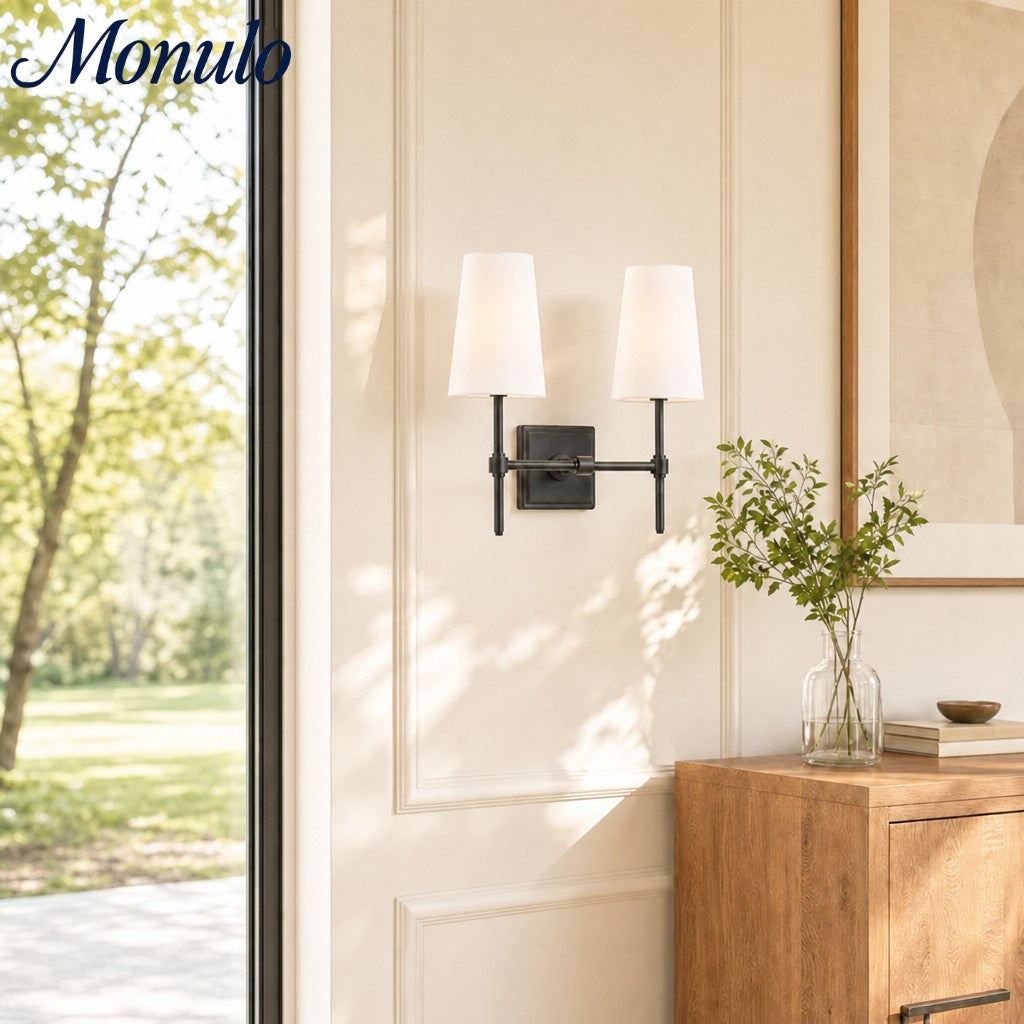 Wandlamp met linnen kap - retro metalen wandverlichting voor slaapkamer en gang | Sansoti
