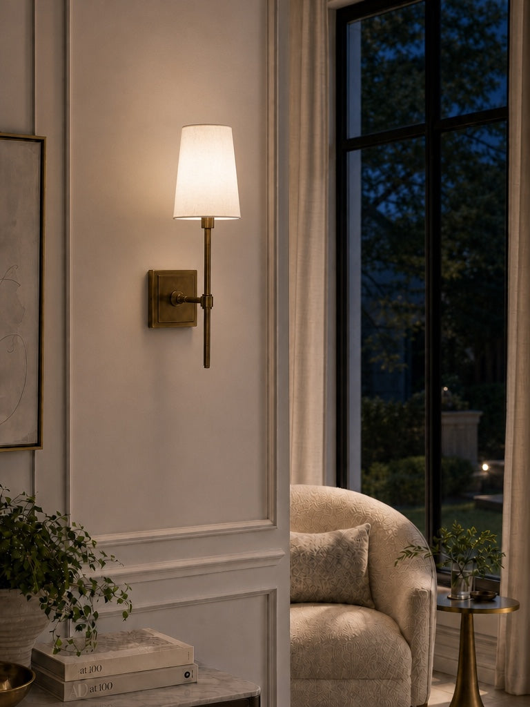 Wandlamp met linnen kap - retro metalen wandverlichting voor slaapkamer en gang | Sansoti