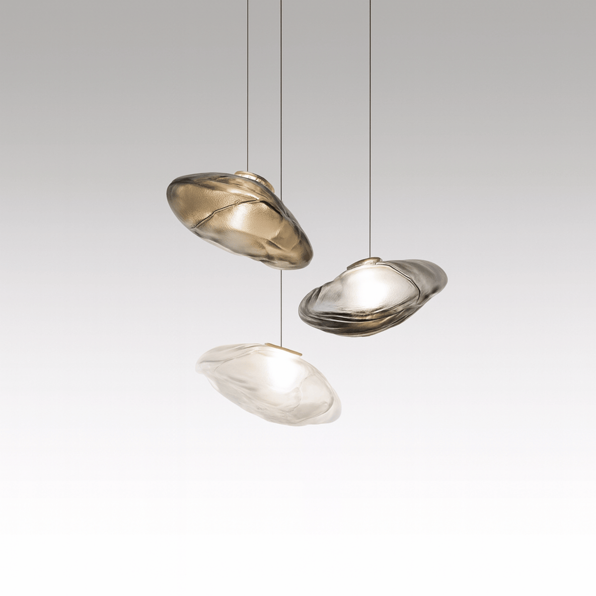 Glazen Hanglamp Wolkvorm Ø20-40cm Rookgrijs Amber Helder LED G9 Verstelbaar Scandinavisch Design Eetkamer | Sansoti