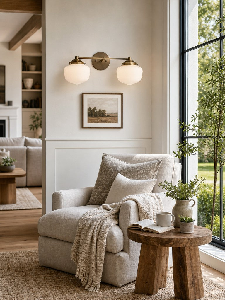 Globe Wandlamp Klassieke Badkamer Schoolhouse Verlichting Mat Opaal Glas voor Spiegel en Wastafel | Sansoti