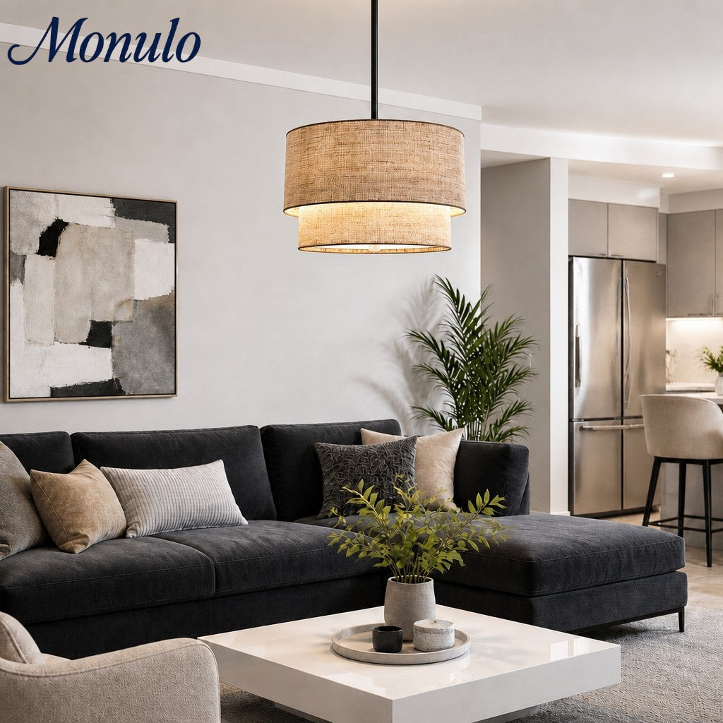 Dubbele Stoffen Drum Hanglamp – Moderne Gelaagde Kap Plafondlamp voor Eetkamer Woonkamer | Sansoti