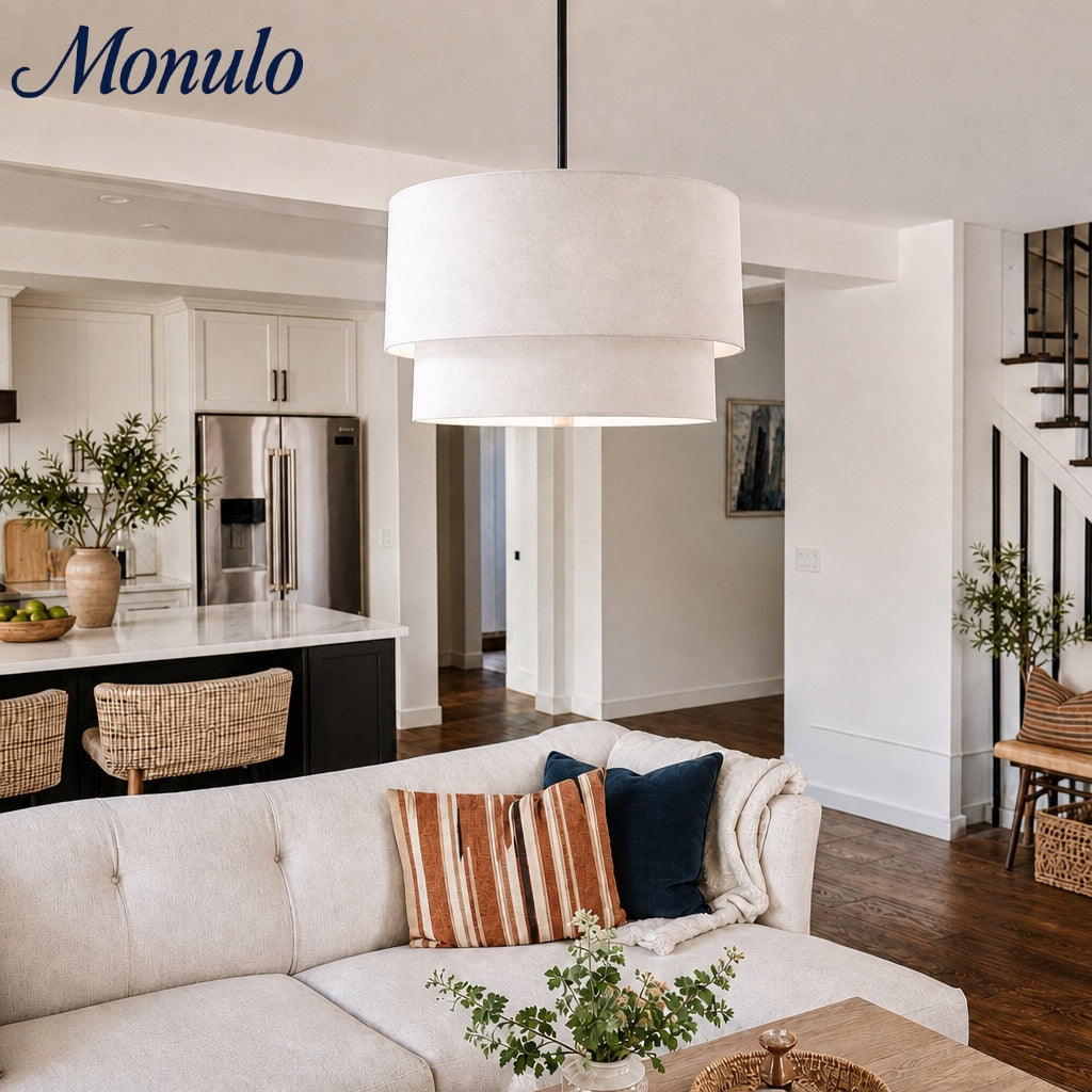 Dubbele Stoffen Drum Hanglamp – Moderne Gelaagde Kap Plafondlamp voor Eetkamer Woonkamer | Sansoti