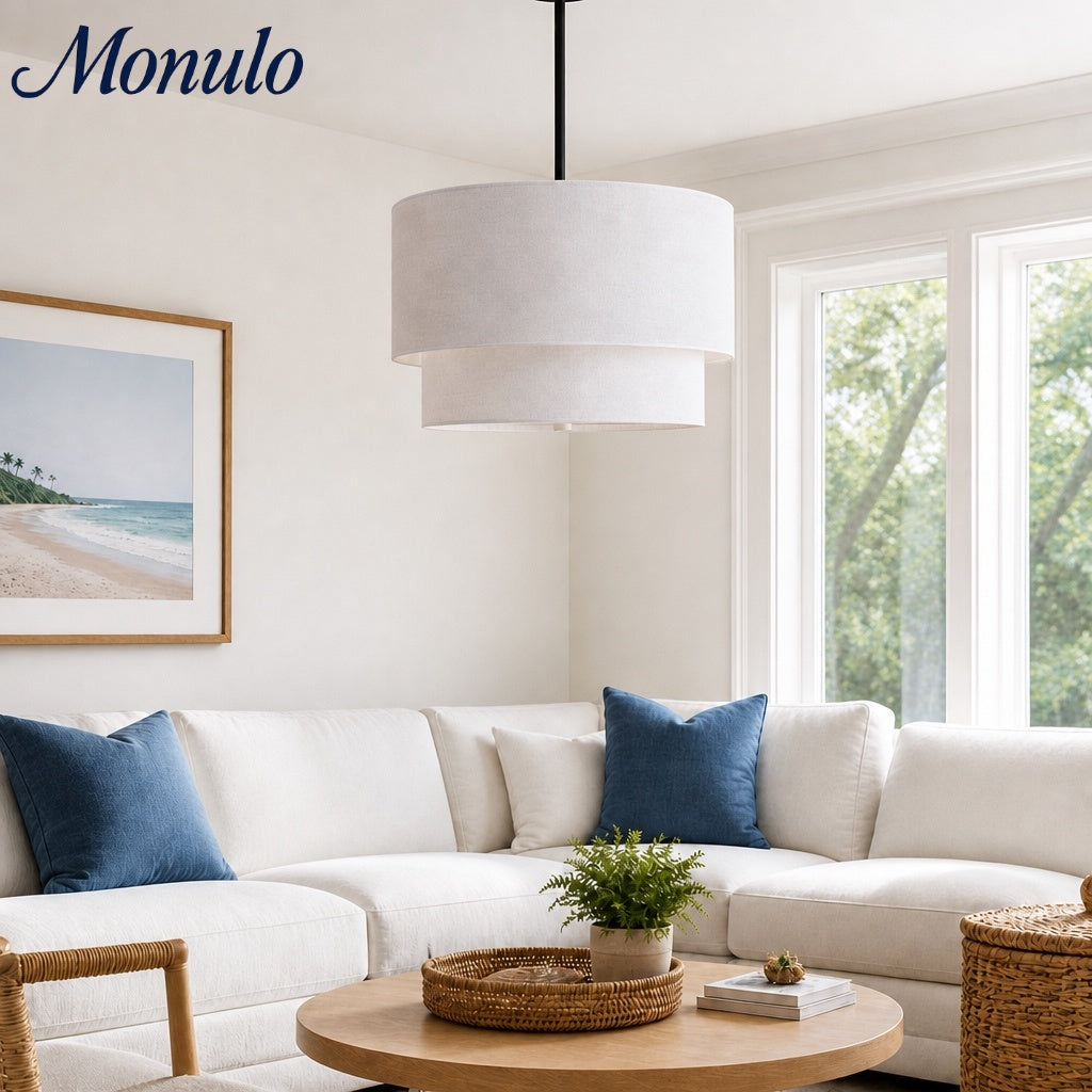 Dubbele Stoffen Drum Hanglamp – Moderne Gelaagde Kap Plafondlamp voor Eetkamer Woonkamer | Sansoti