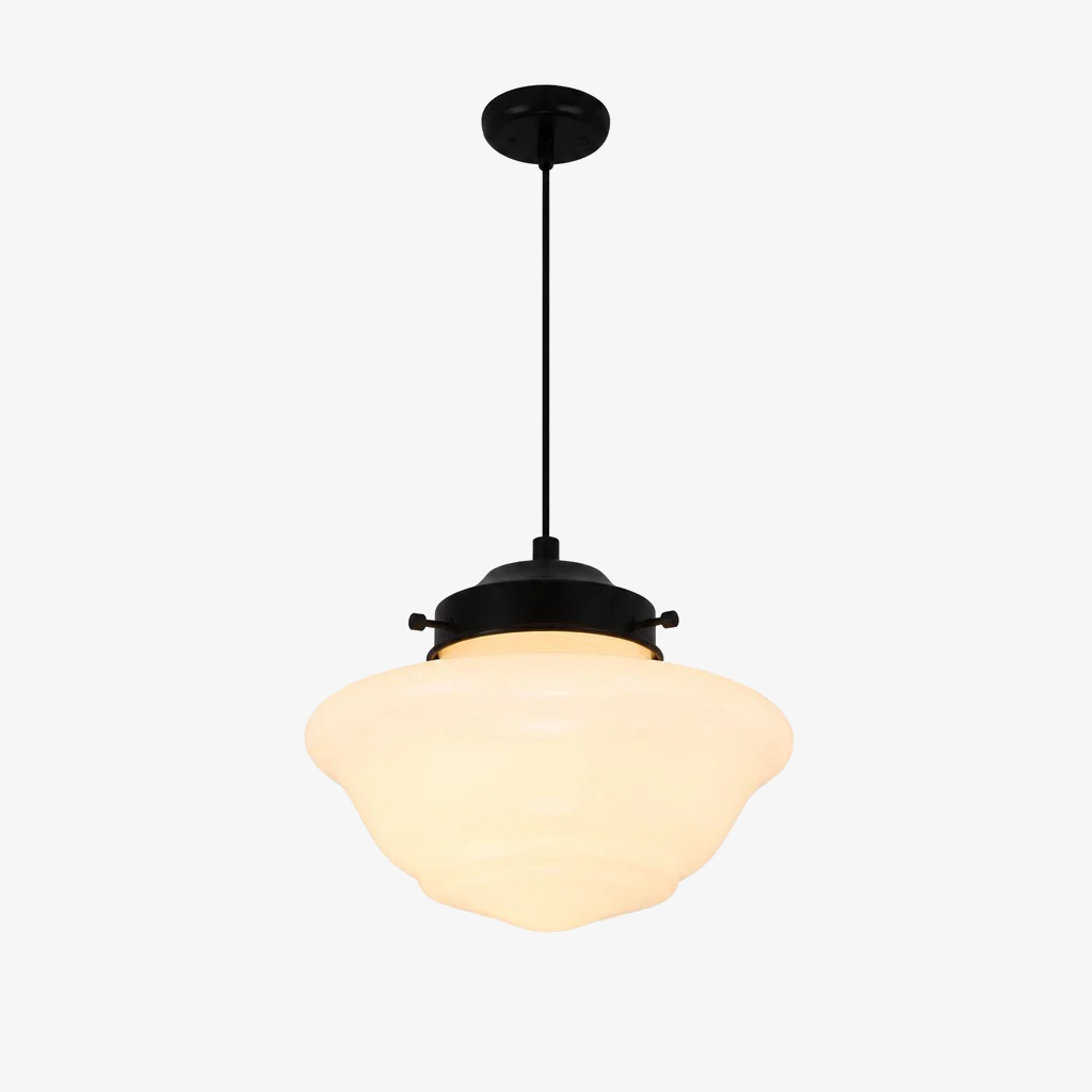 Vintage Art Deco Melkglas Hanglamp met Gestreepte Kap voor Eetkamer en Woonruimte | Sansoti