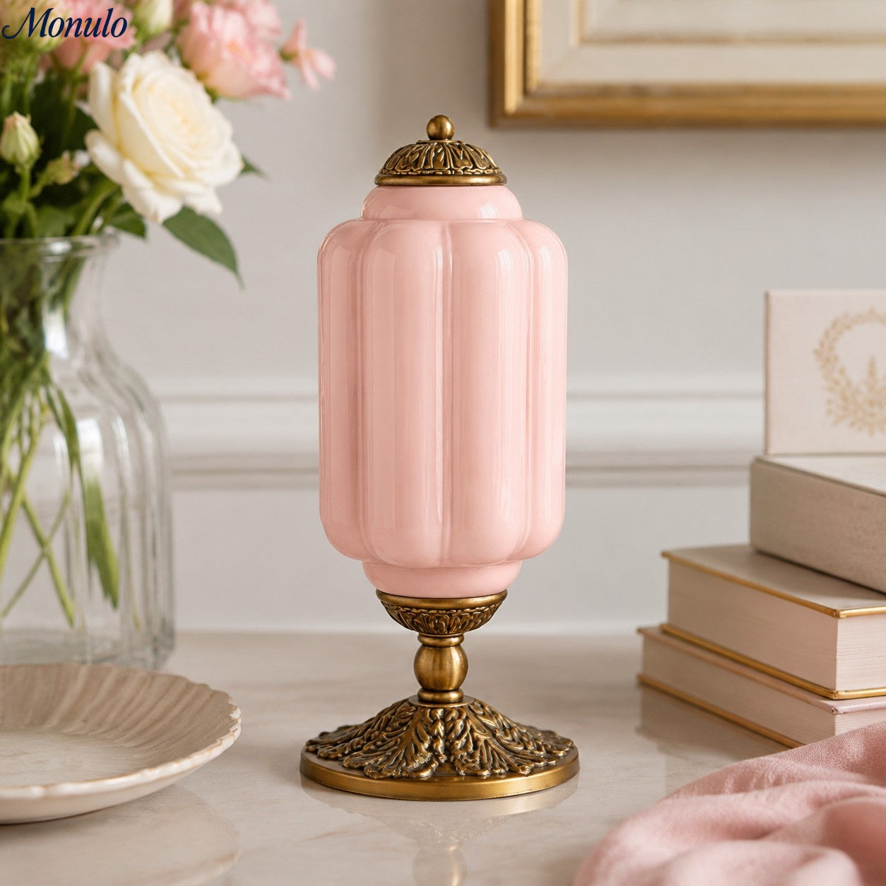 Glazen Tafellamp met Scallop Design Vintage Stijl Slaapkamer Woonkamer Accentverlichting Zwart Messing Matglas | Sansoti