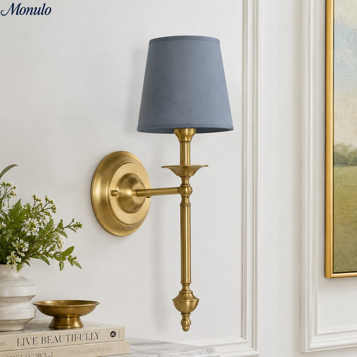 Stoffen Wandlamp met Vintage Koperen Afwerking – Sfeervolle Verlichting voor Hal, Slaapkamer en Woonkamer | Sansoti