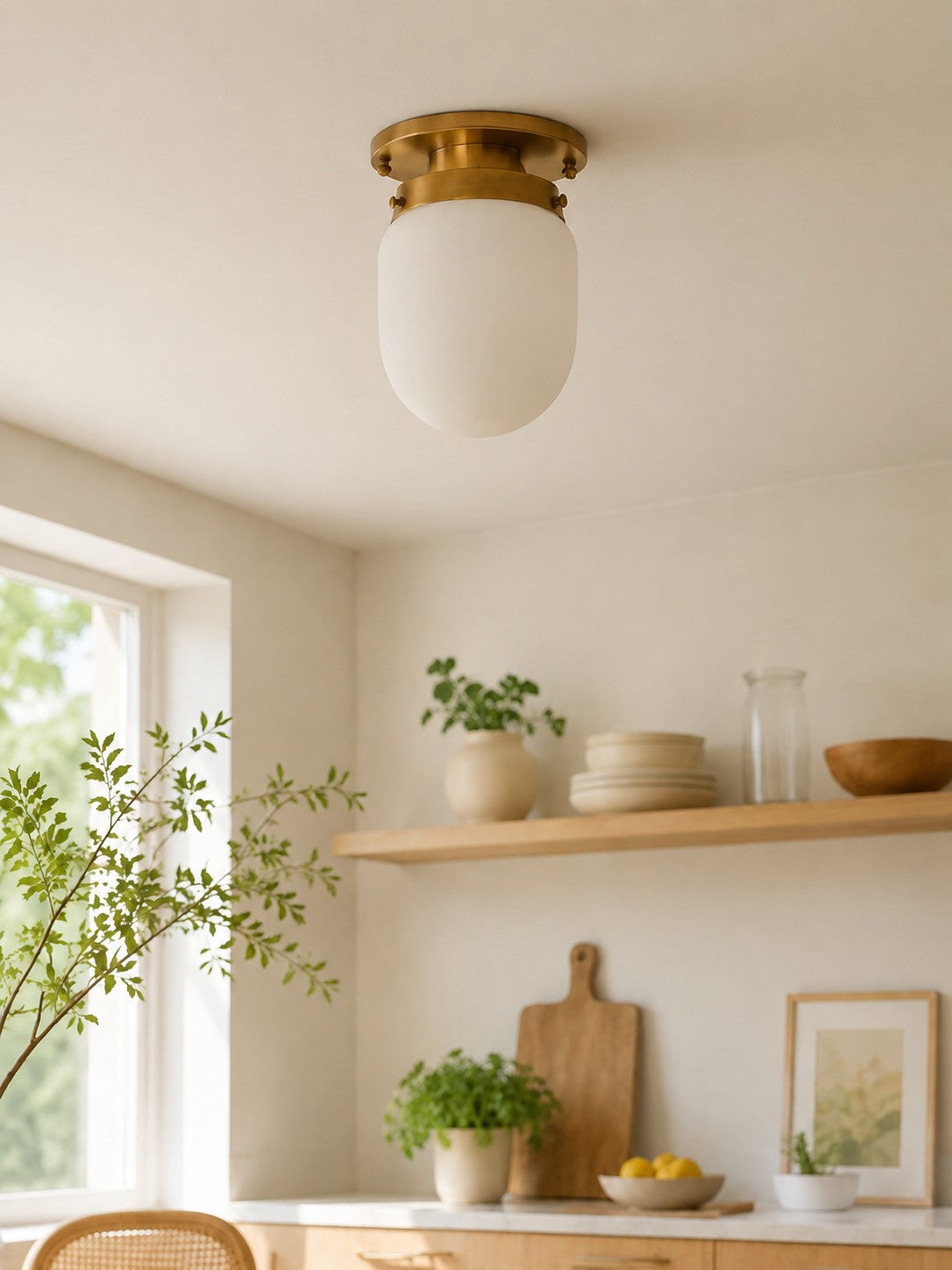 Opaal Glazen Wandlamp & Plafondlamp Dubbelfunctie Modern Design Messing | Sansoti