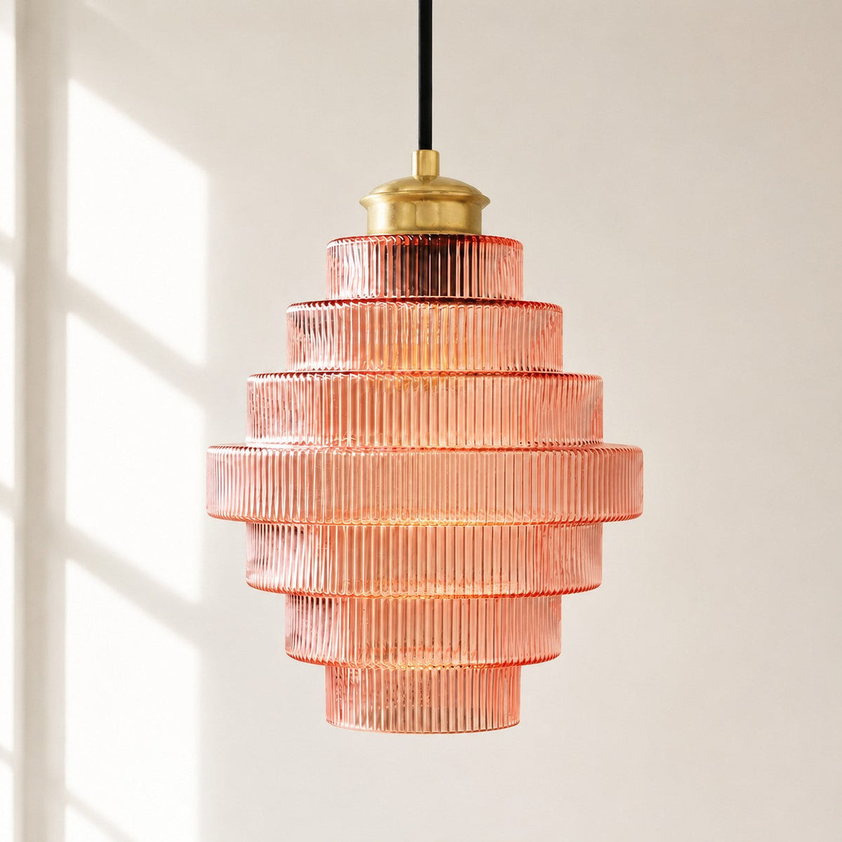 Ribbed Glass Pendant Light Layered Bottle Design E27 22cm Dining Area Ceiling Light Vintage Style Living Room | Sansoti
