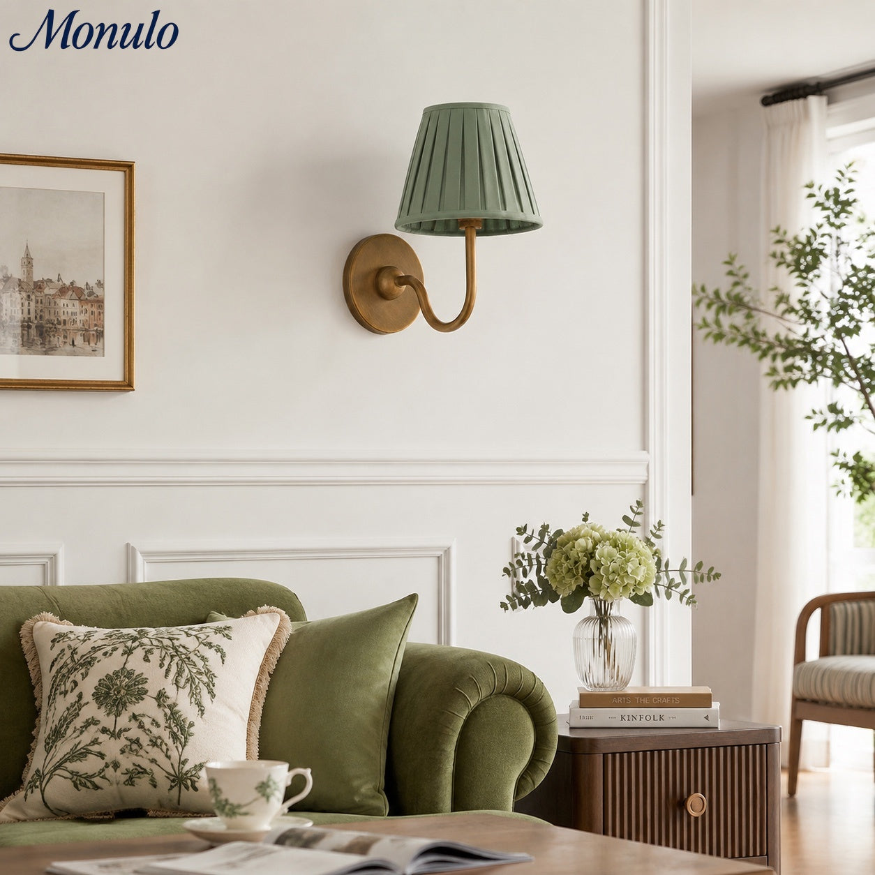 Wandlamp met Geplisseerde Stoffen Kap – Klassieke Verlichting voor Slaapkamer en Woonkamer | Sansoti