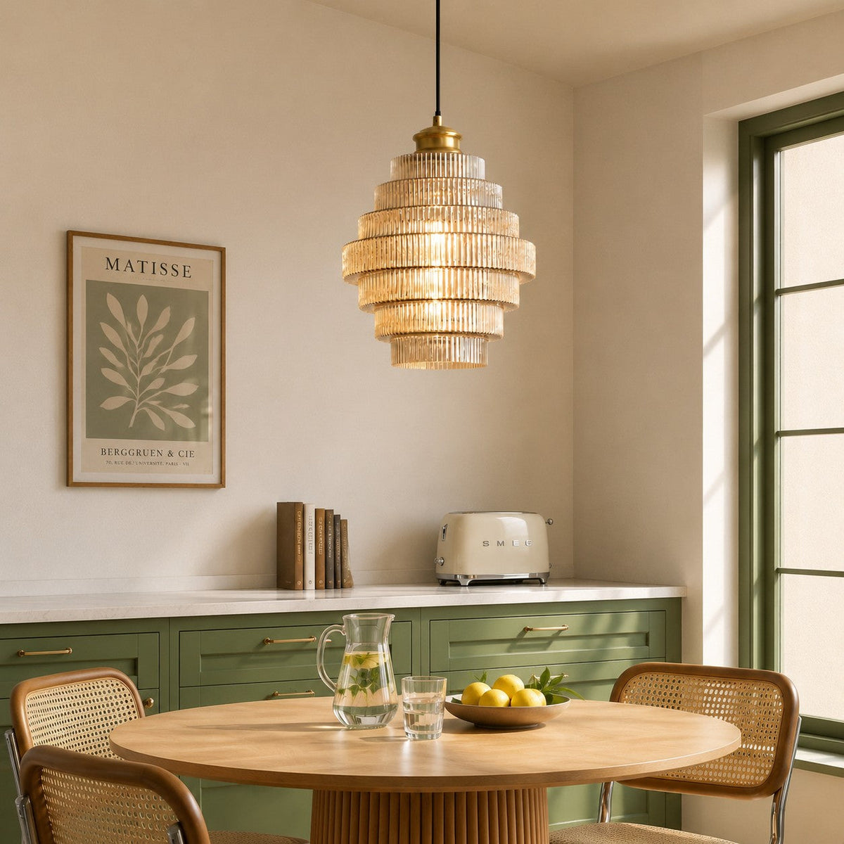 Ribbed Glass Pendant Light Layered Bottle Design E27 22cm Dining Area Ceiling Light Vintage Style Living Room | Sansoti